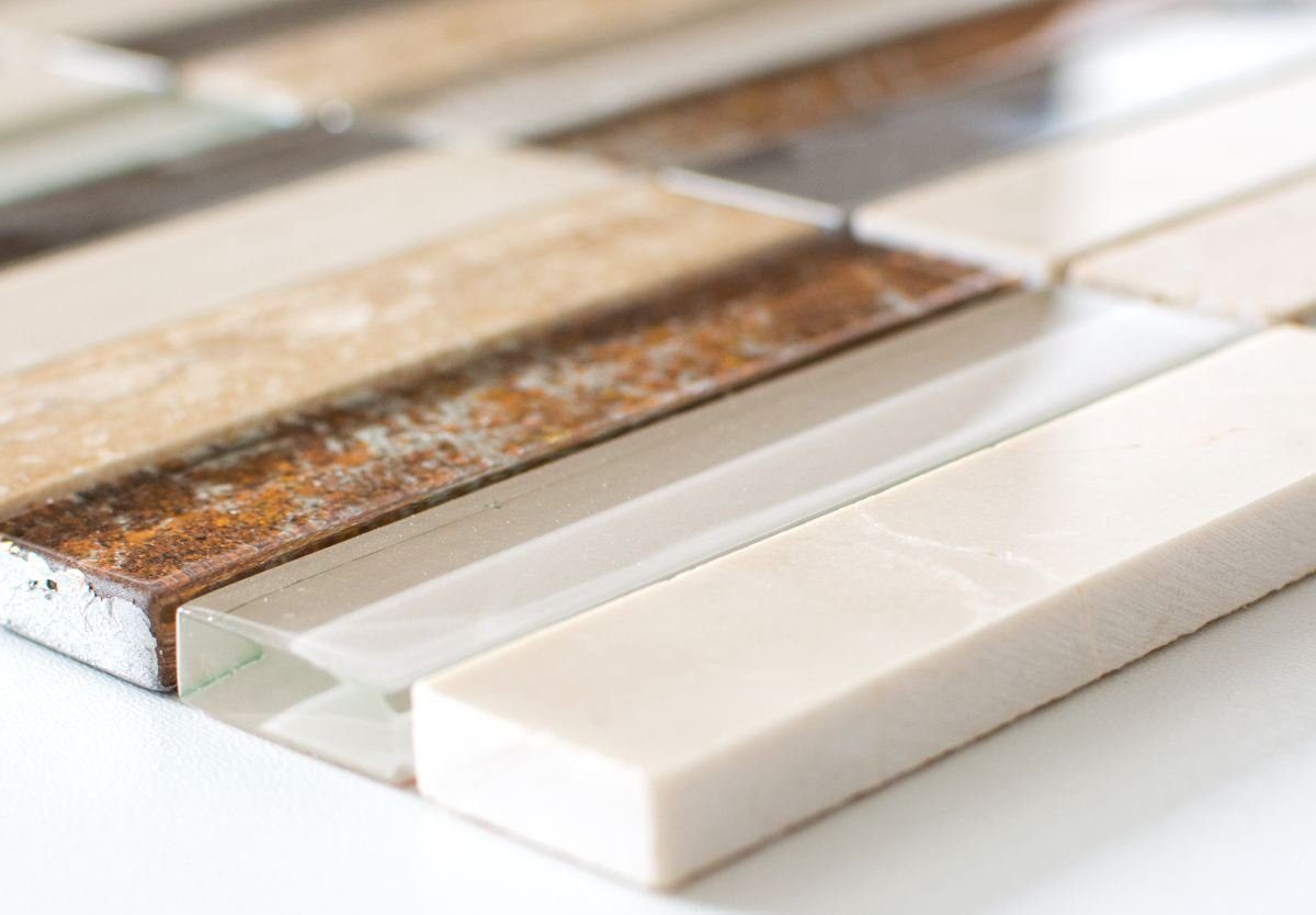 Mosani Mosaikfliesen Glasmosaik Naturstein Edelstahl Mosaik beige glänzend / 10 Matten
