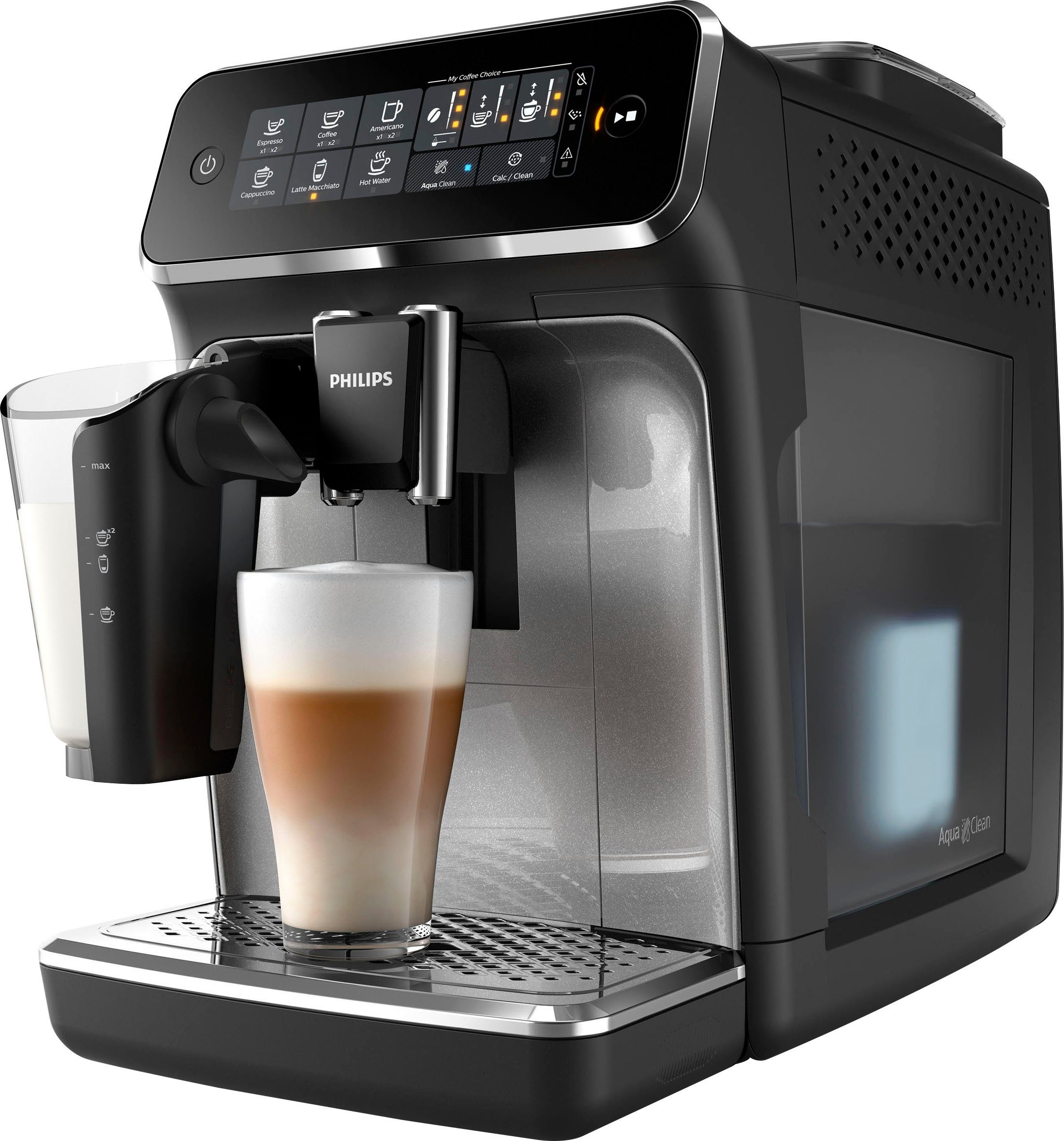 Philips Kaffeevollautomat 3200 Serie EP3246/70 LatteGo, für 5 Kaffeespezialitäten und anpassbarer Stärke, silber schwarz