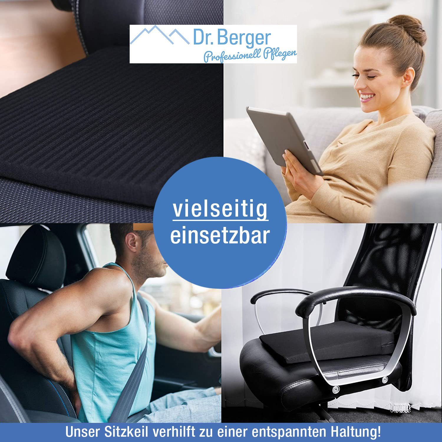 Dr. Berger Keilkissen Sitz-Keilkissen 37 x 37 cm Schwarz