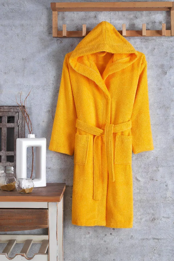 Zeynep Tekstil  Jungen-Bademantel aus Baumwolle mit Kapuze. Unisex-Kellnerjungen-Bademantel