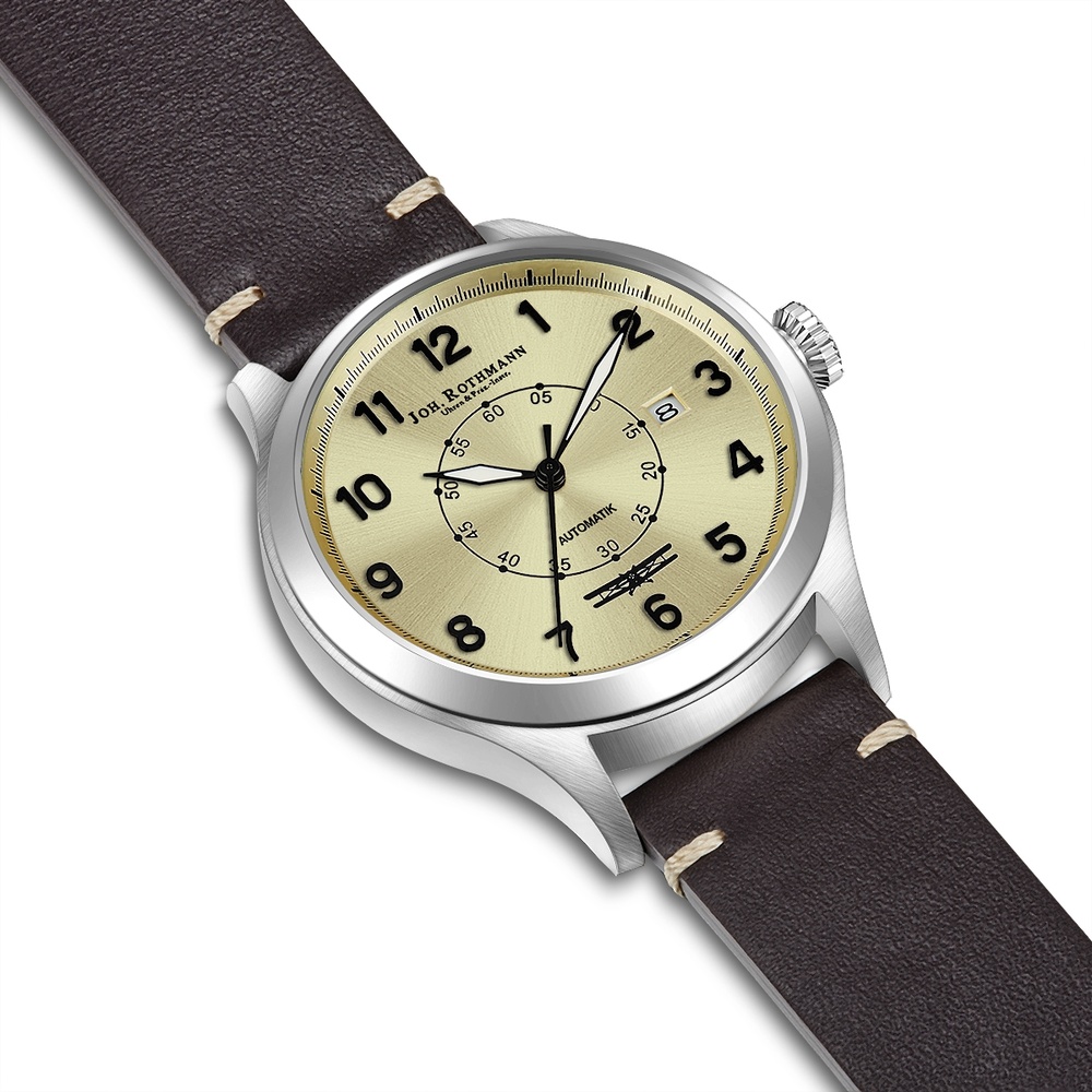 Joh. Rothmann Montre automatique Flight en Argent Cuir véritable en Marron Montre