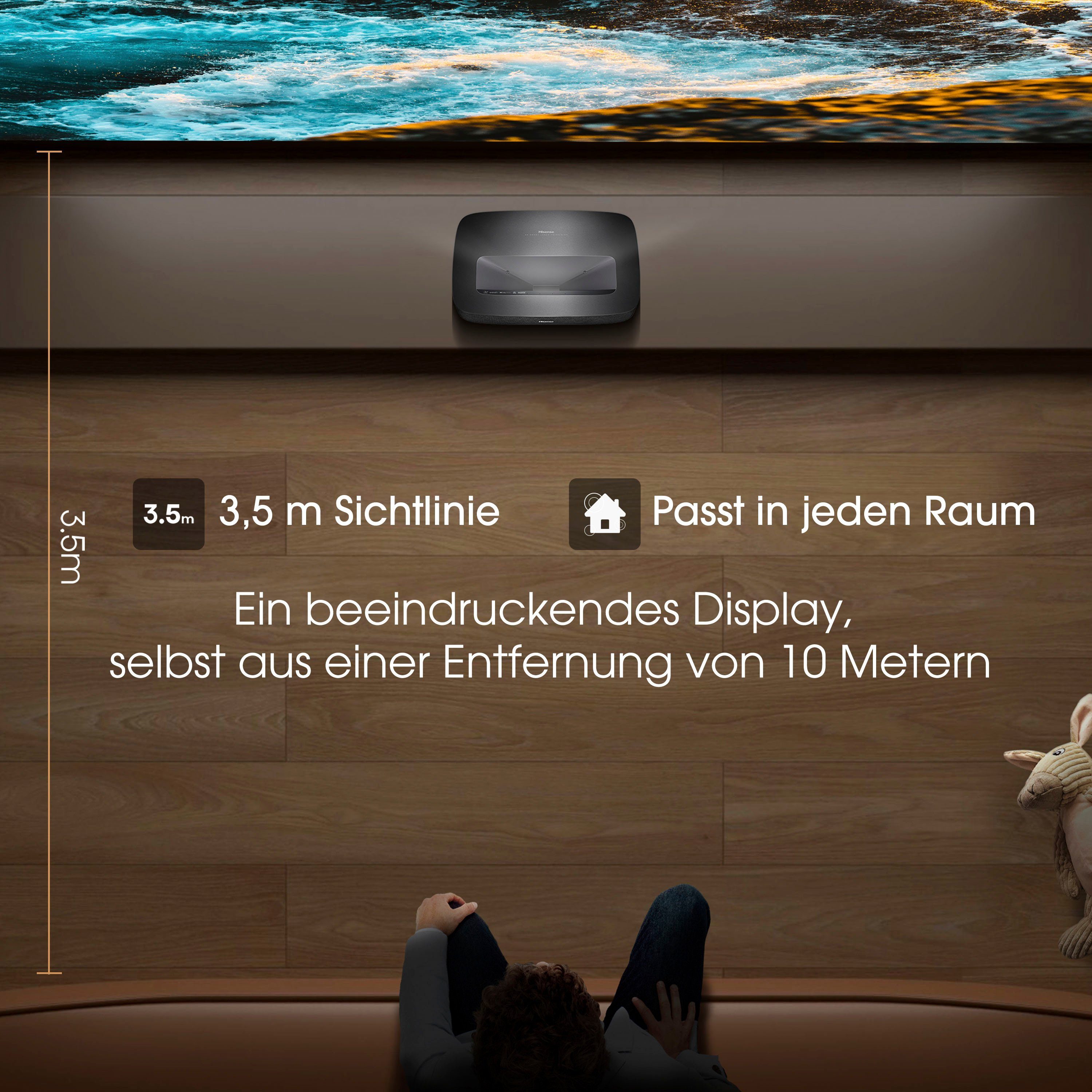 Hisense Hisense 90L5HD Daylight Screen (90 Zoll) Laser Projektor DLP-Beamer (2100 lm, 3840 x 2160 px, 4K, HDR, Game Mode, Dolby Atmos)