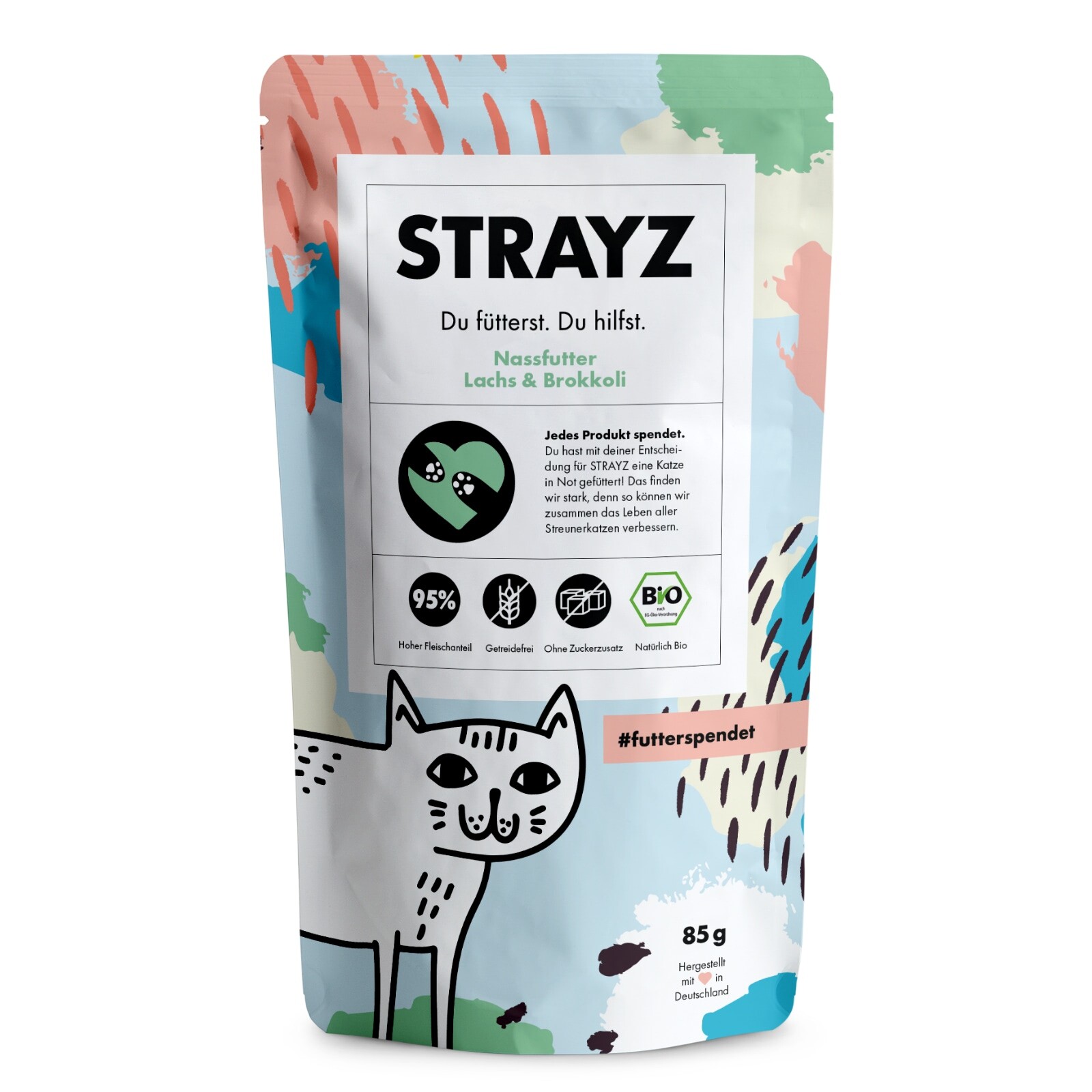 STRAYZ Nassfutter STRAYZ BIO 14x85g Lachs & Broccoli