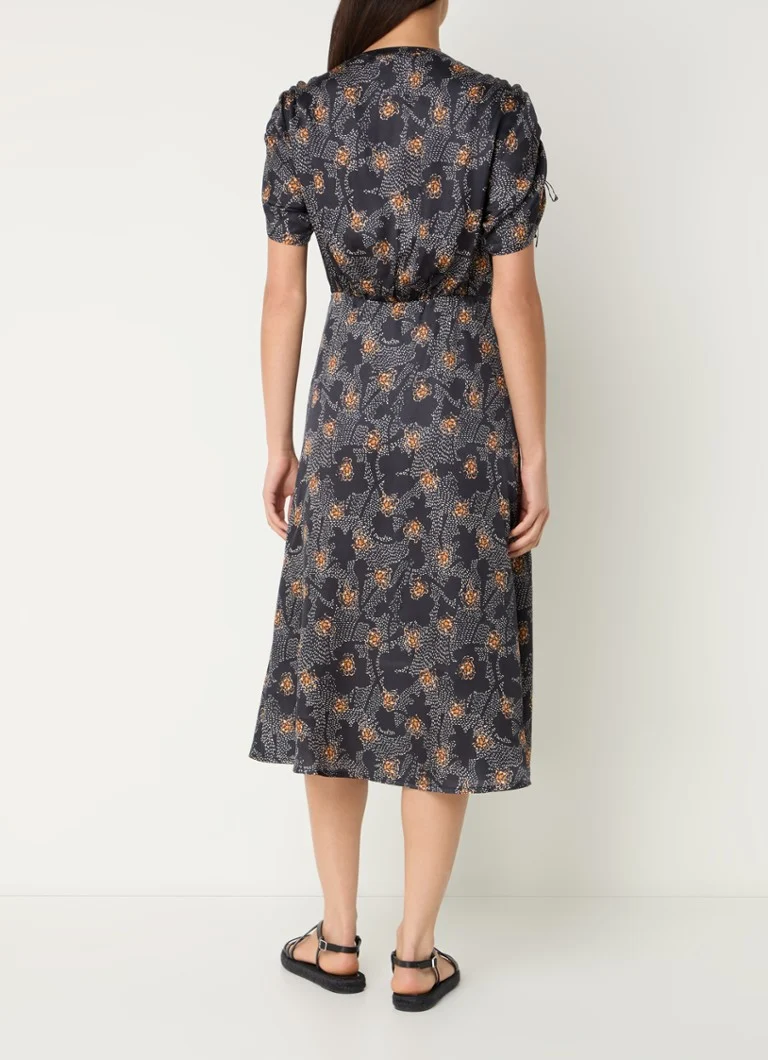 Rochie midi bluză Sessùn Nolong din amestec de mătase imprimată