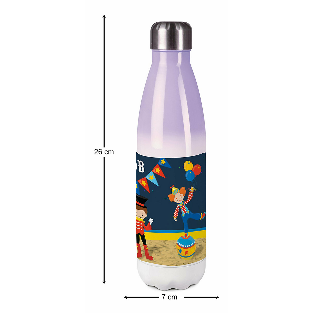 Edelstahl Kinder Thermoflasche / Trinkflasche bunt Circus Spülmaschinenfest, Auslaufsicher, Bruchfest, Doppelwandig, Für Heißgetränke geeignet, Mit Deckel, Isoliert