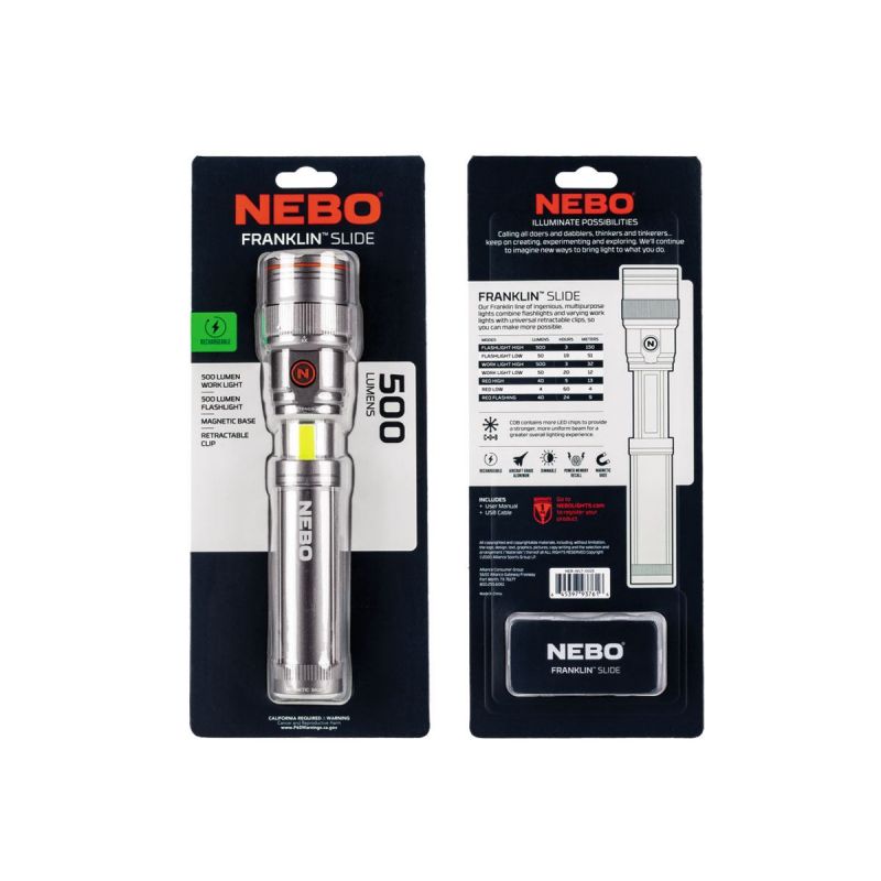 NEBO Franklin Slide Wiederaufladbare 500 Lumen LED WLT-0025
