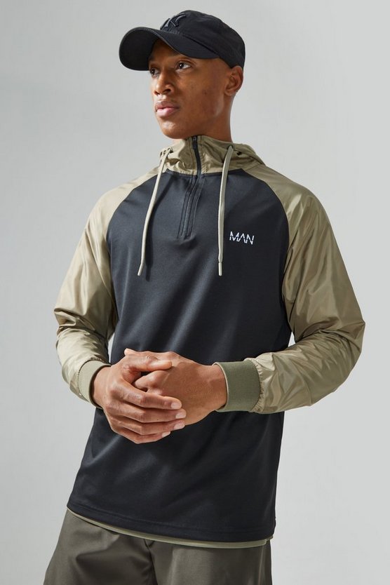 Man Active Hoodie mit matten Ärmeln