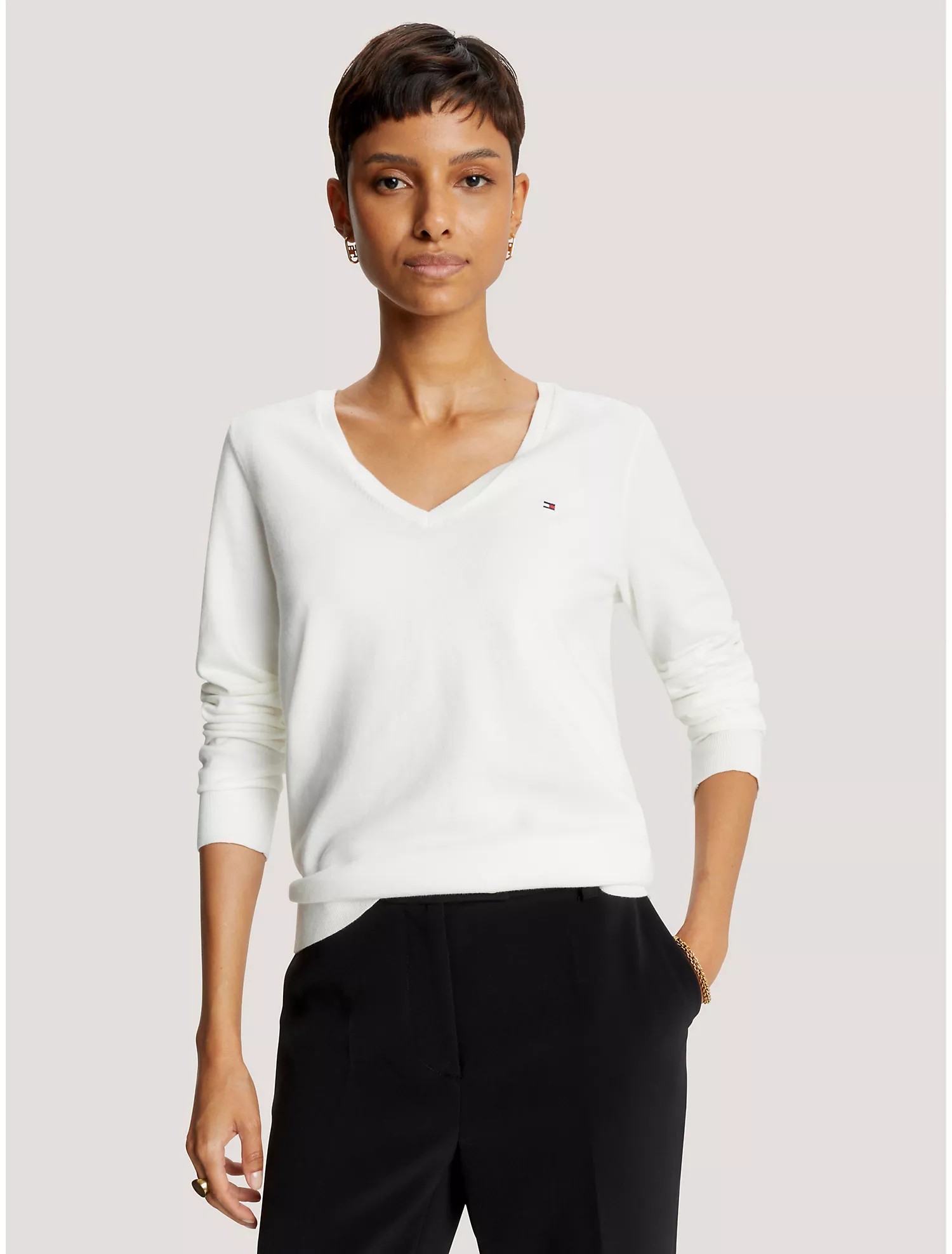 Solid V-Neck Sweater