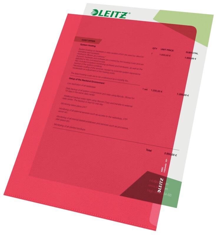 Leitz Standard Sichthüllen DIN A4 Rot PP (Polypropylen) 130 Mikron 100 Stück