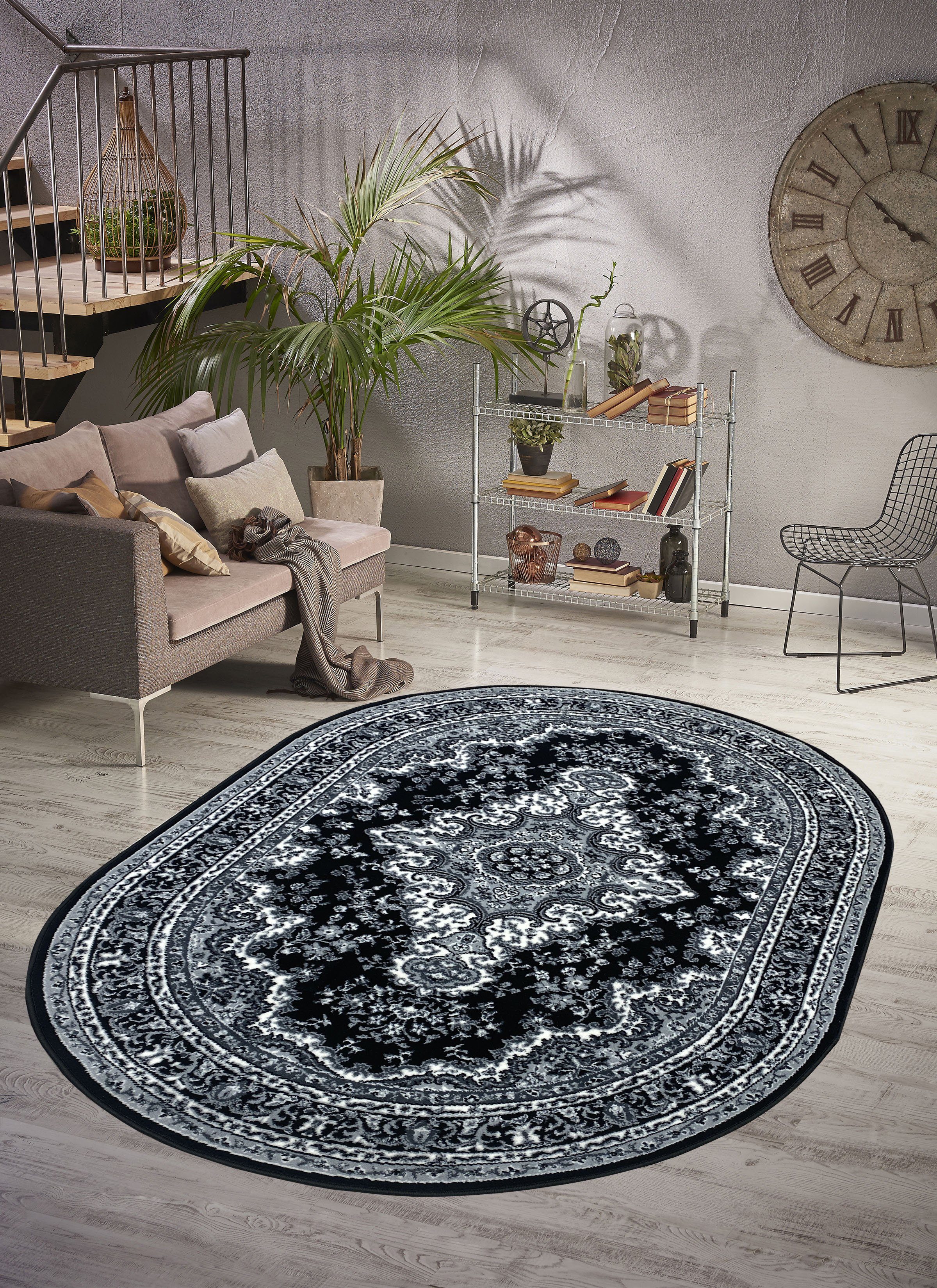 Teppich Oriental, Home affaire, oval, Höhe: 7 mm, Orient-Optik, mit Bordüre, Kurzflor, pflegeleicht, elegant
