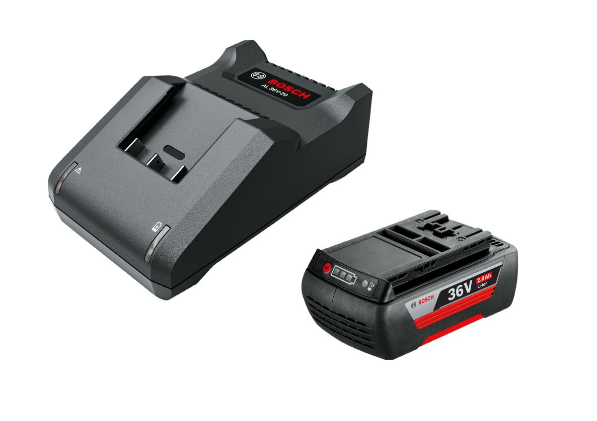 Kit de démarrage Bosch Green Accessories F016800609 - Batterie 36 V 2,0 Ah Li-Ion + Chargeur AL 36V-20 pour outils de jardinage