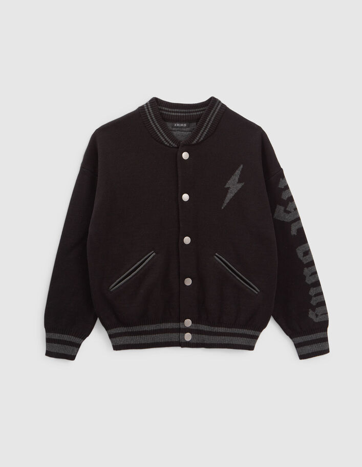 Cardigan noir esprit bomber tricot jacquard garçon