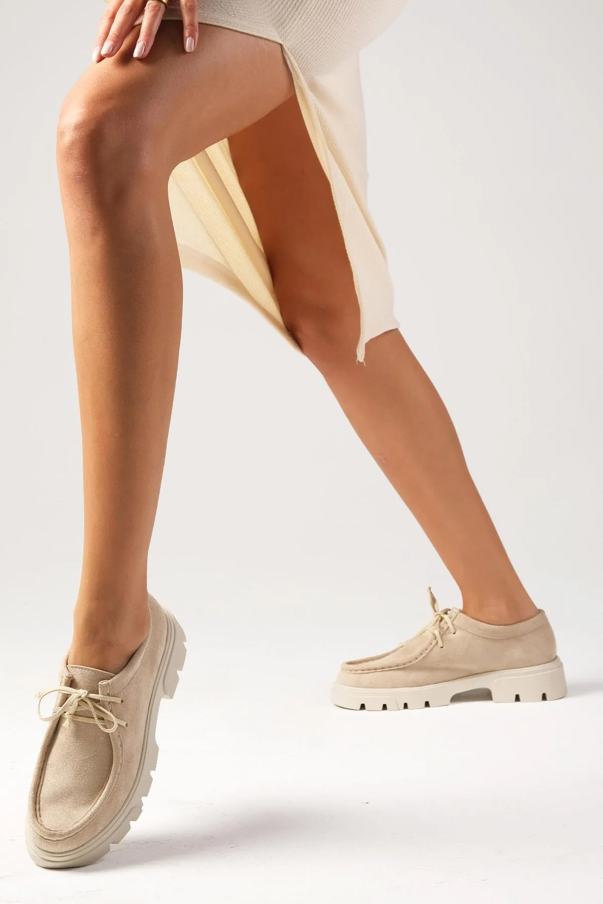 Mio Gusto  Hope Beigefarbene Damen-Loaferschuhe mit dicken Sohlen