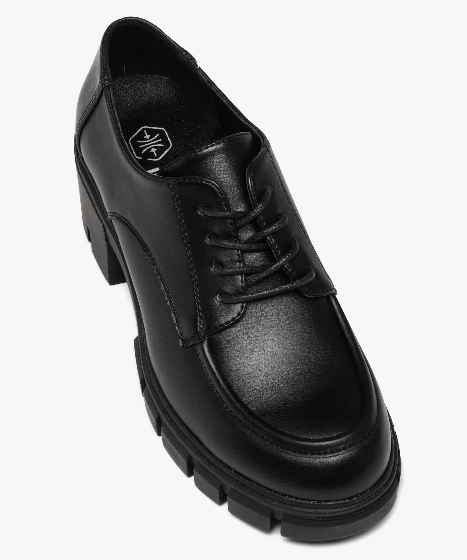 Derbies femme à talon large et semelle crantée noir | GEMO