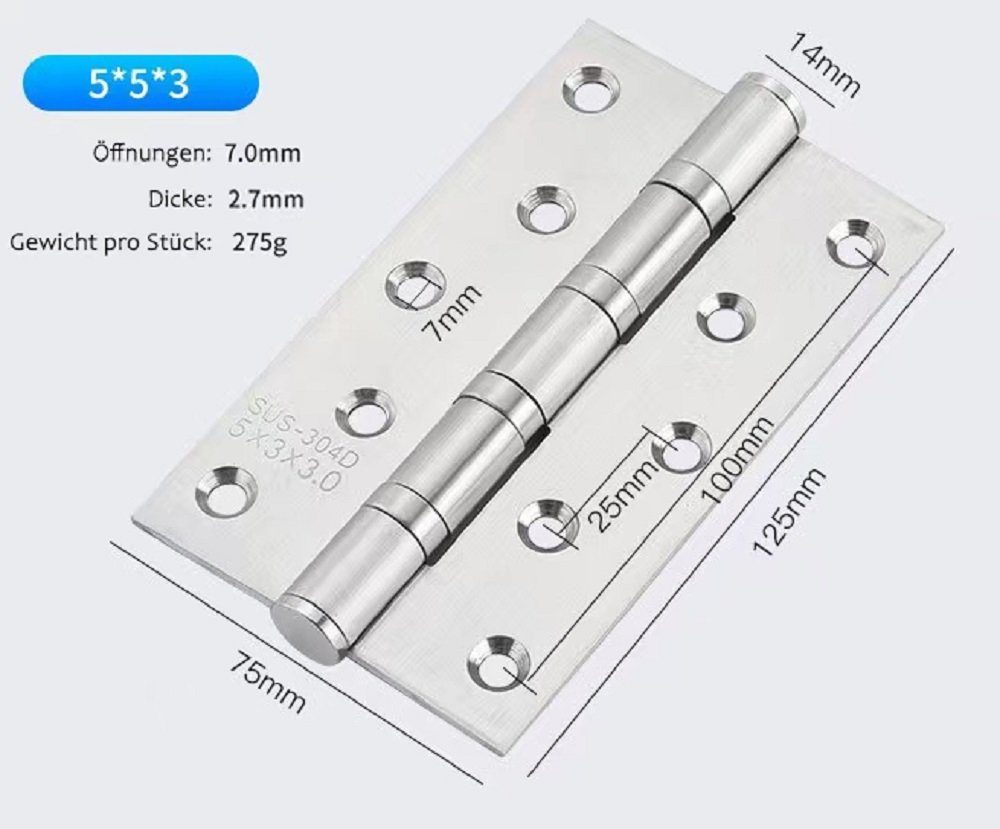 COOL-i ® Montagezubehör, 2x Edelstahl Scharniere 125mm( 5*3*3)