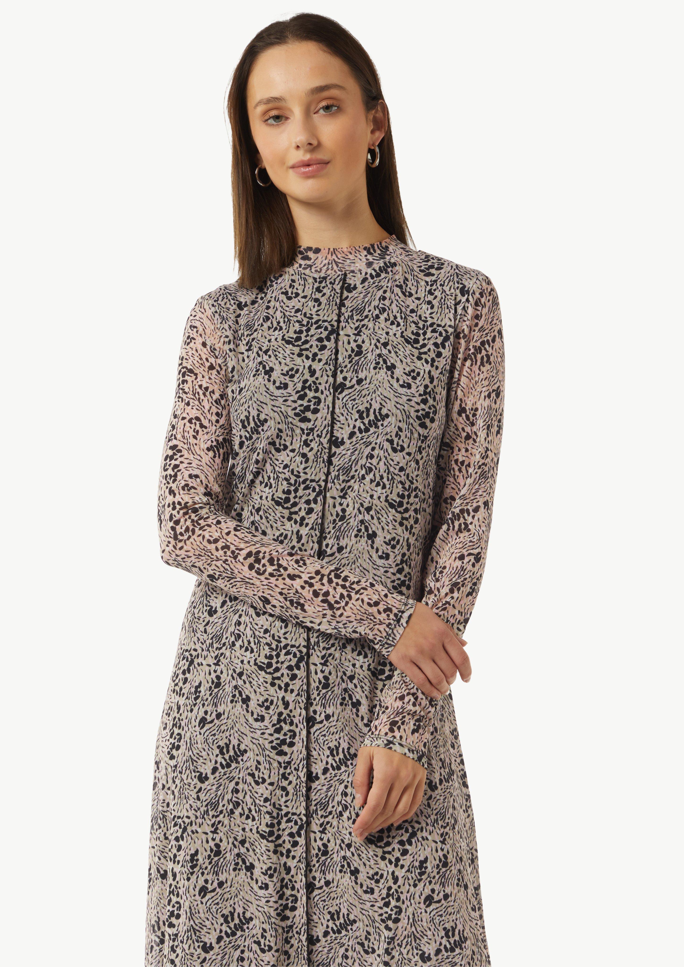 Hochgeschlossenes Midi-Kleid aus Mesh - sandstein