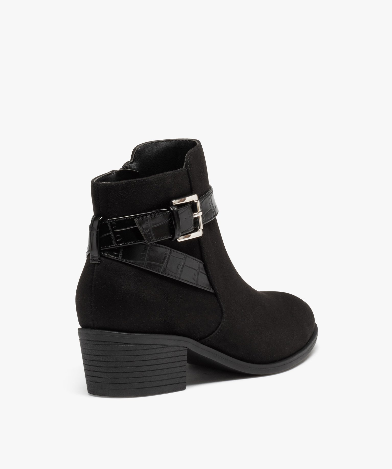 Boots femme unies à talon carré bride avec boucle fantaisie noir | GEMO