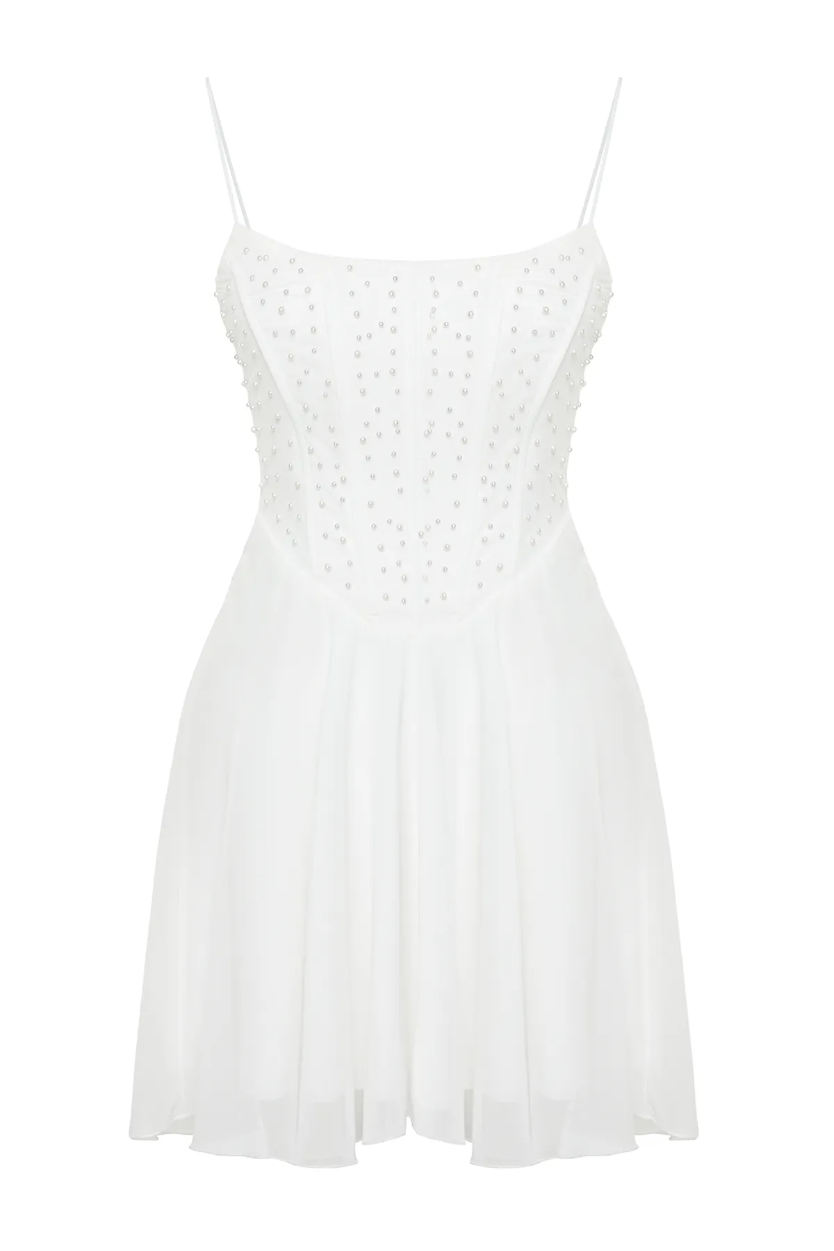 Trendyol Collection  Weißes, figurbetontes, gewebtes, gefüttertes, mit Perlen besetztes Braut-/Nikah-Elegantes Abendkleid TPRSS24EL00129