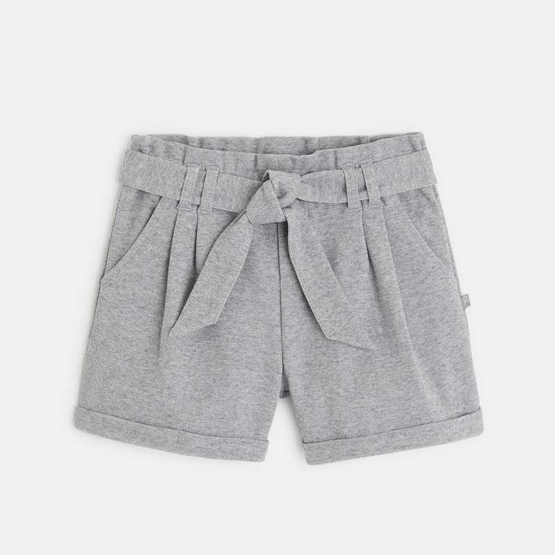 Short en maille à taille haute ceinturée gris fille
