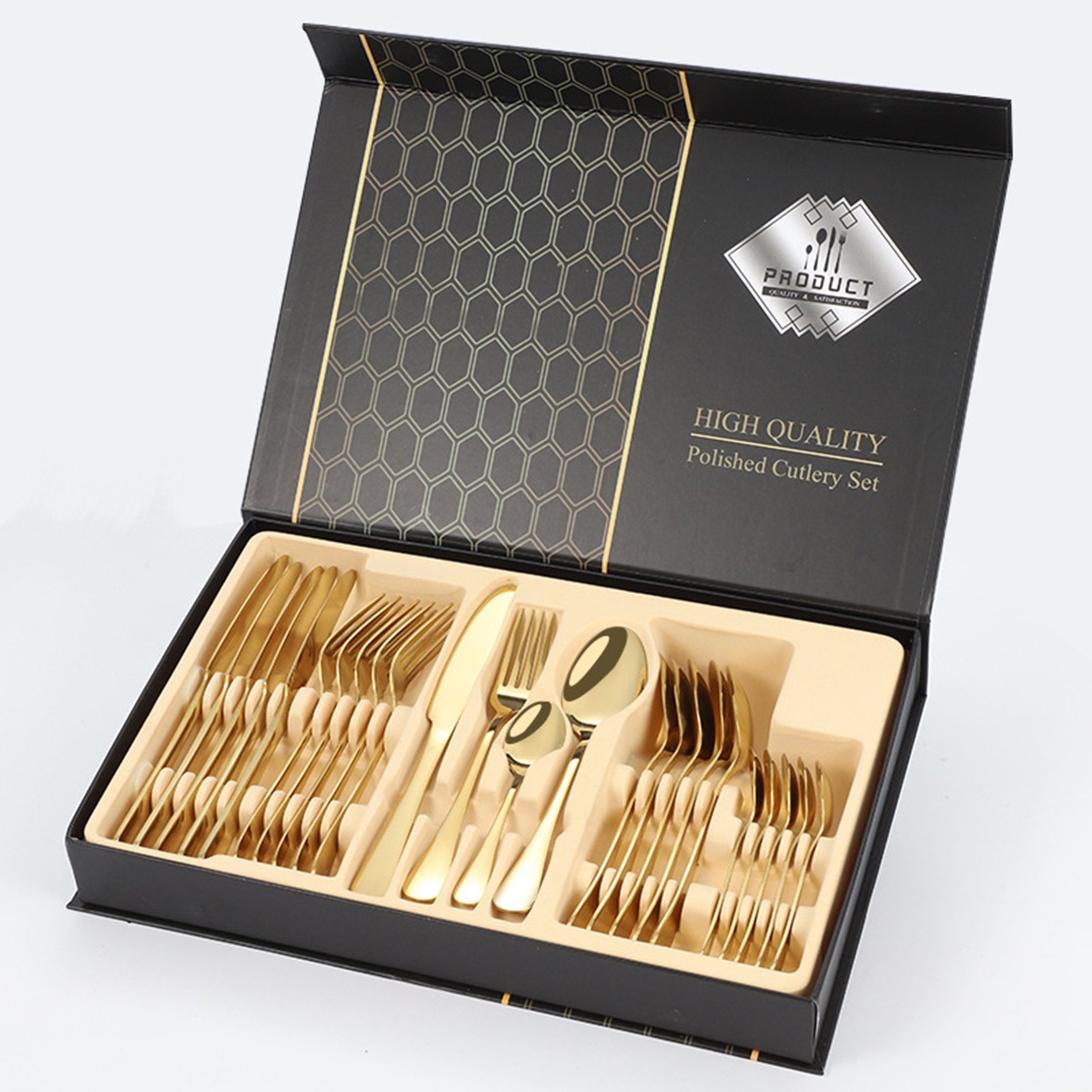 KÜLER Besteck-Set Tafelgeschirr Edelstahlbesteck Messer Gabel und Löffel 24-teiliges Set