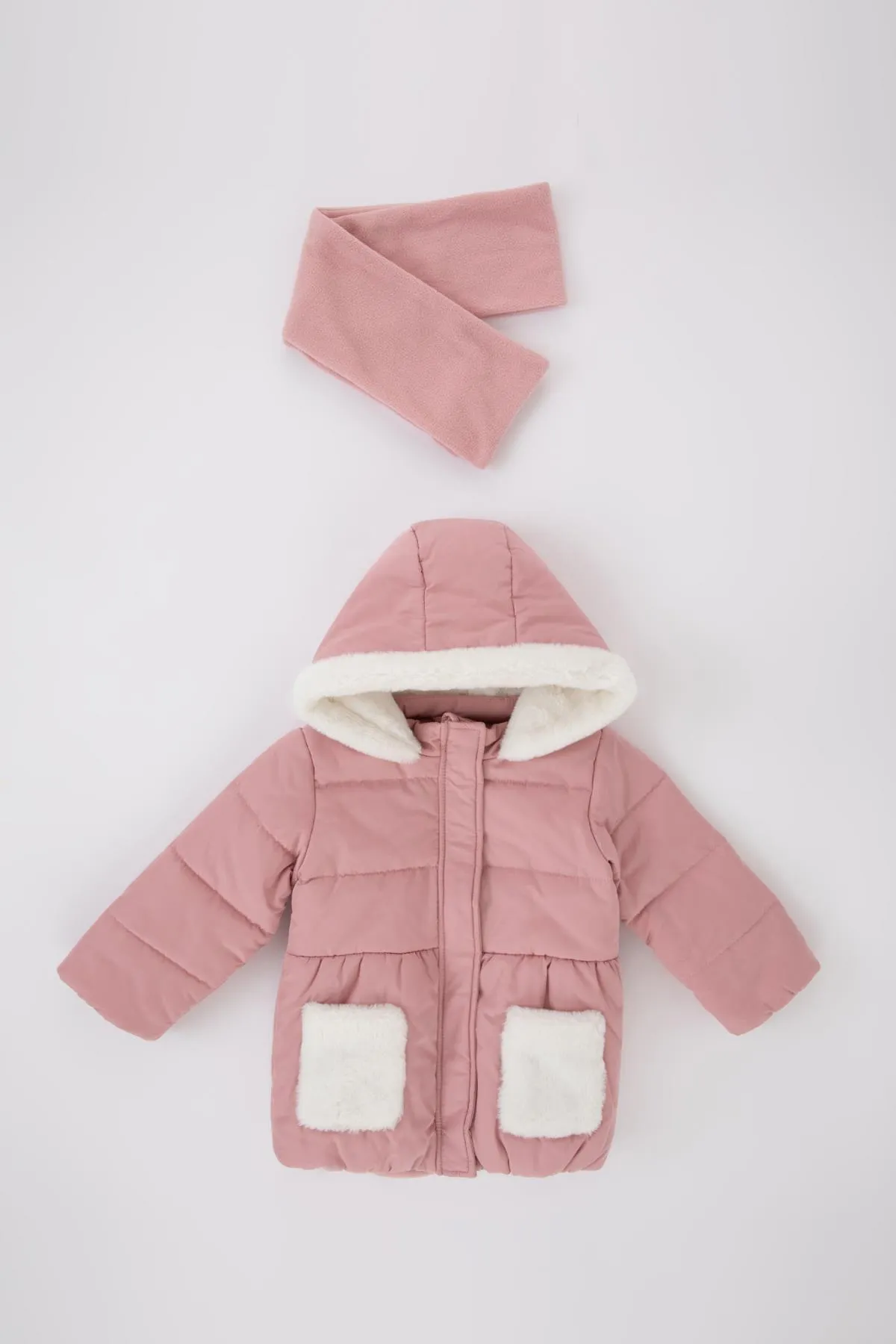 DeFacto  Mädchen Baby Wasserdicht Fleece Gefüttert Kapuzenmantel Schal 2-teiliges Set A2452a523au