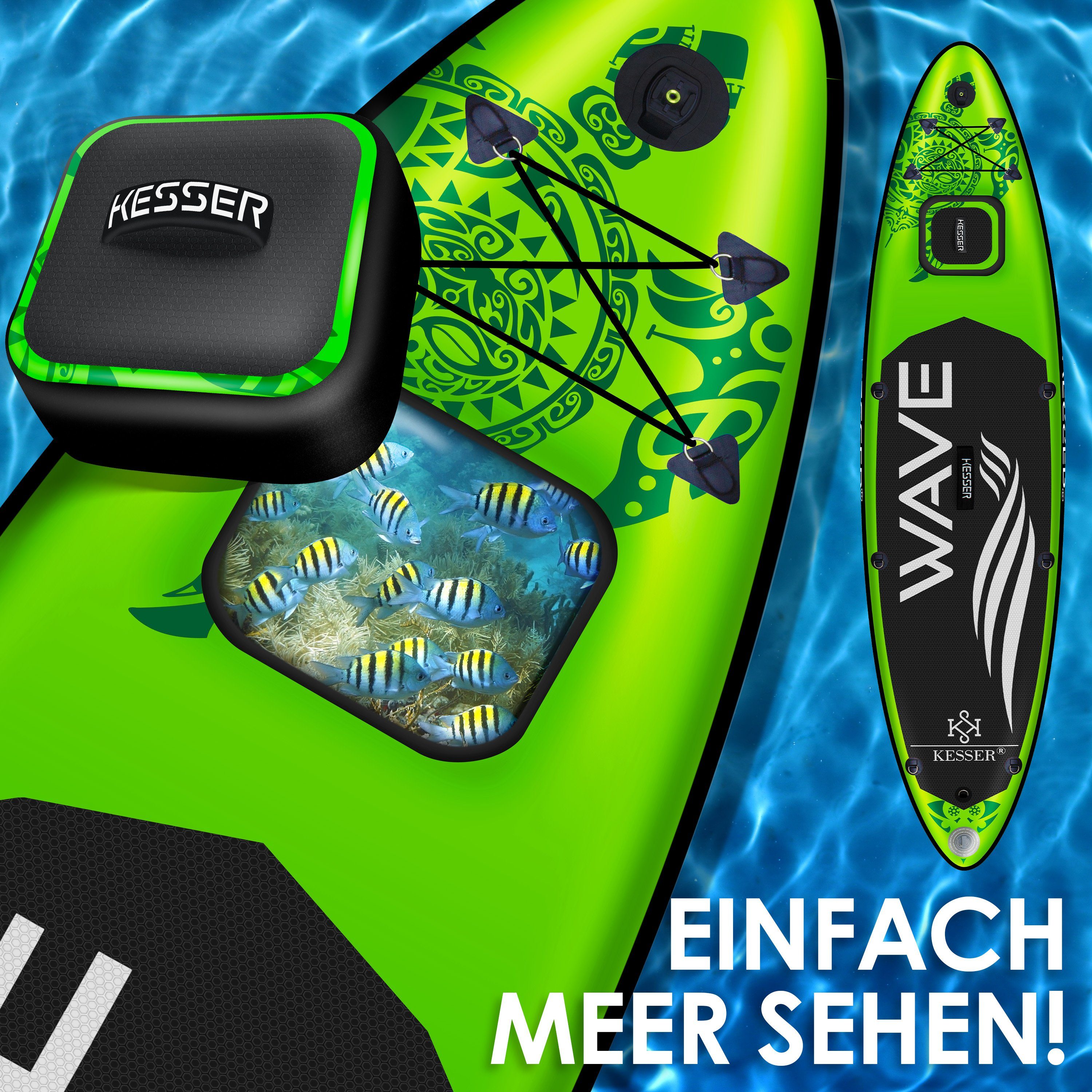KESSER SUP-Board, SUP Board Aufblasbar Set mit Sichtfenster Stand Up Paddle