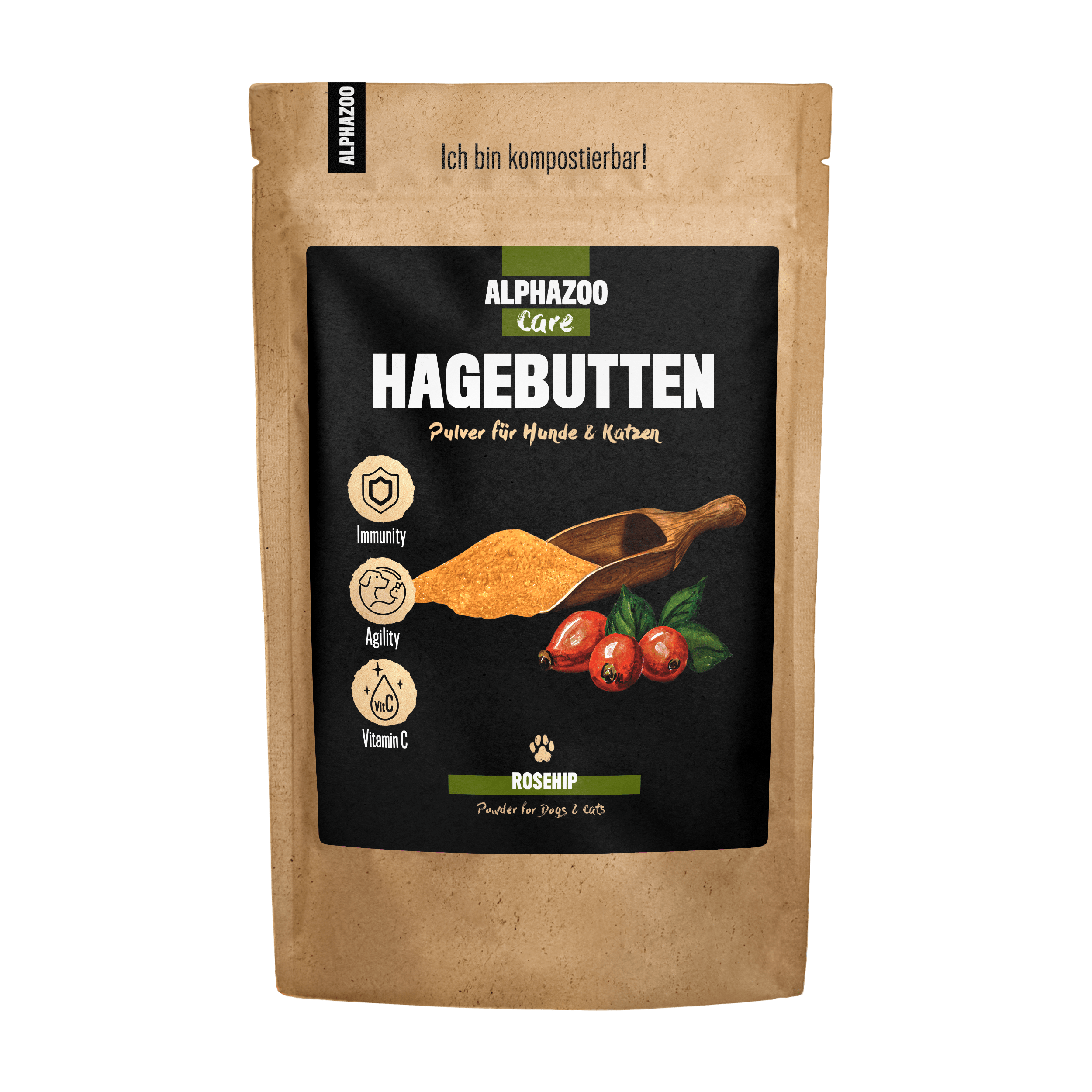 ALPHAZOO Ergänzungsfutter & Aufzucht ALPHAZOO Hagebutten-Pulver für Hunde und Katzen 500 g