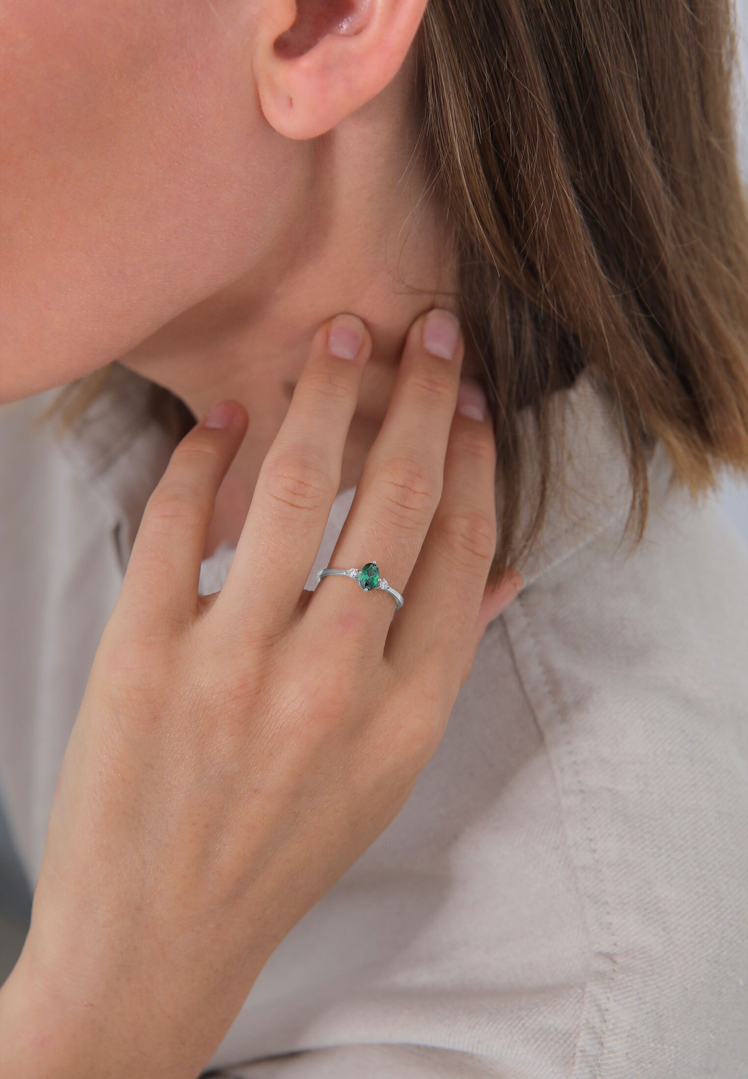 Elli Women's Elegant Band with Green Cubic Zirconia Crystals in 925 Sterling Silver