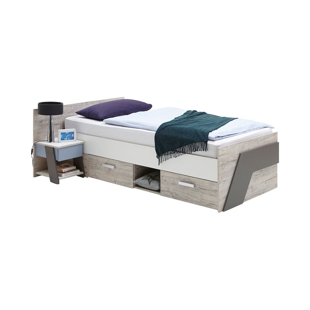 Lomadox Jugendzimmer-Set LEEDS-10, (Sparset, 3-tlg), Sandeiche Nb. mit weiß Lava und Denim Blau