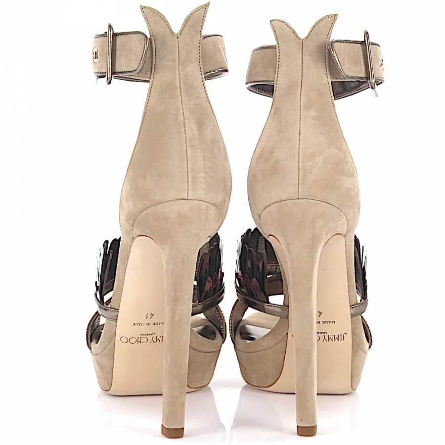 Jimmy Choo - High Heels Glattleder Kalbsleder Veloursleder Fransen beige gold pink - beige
