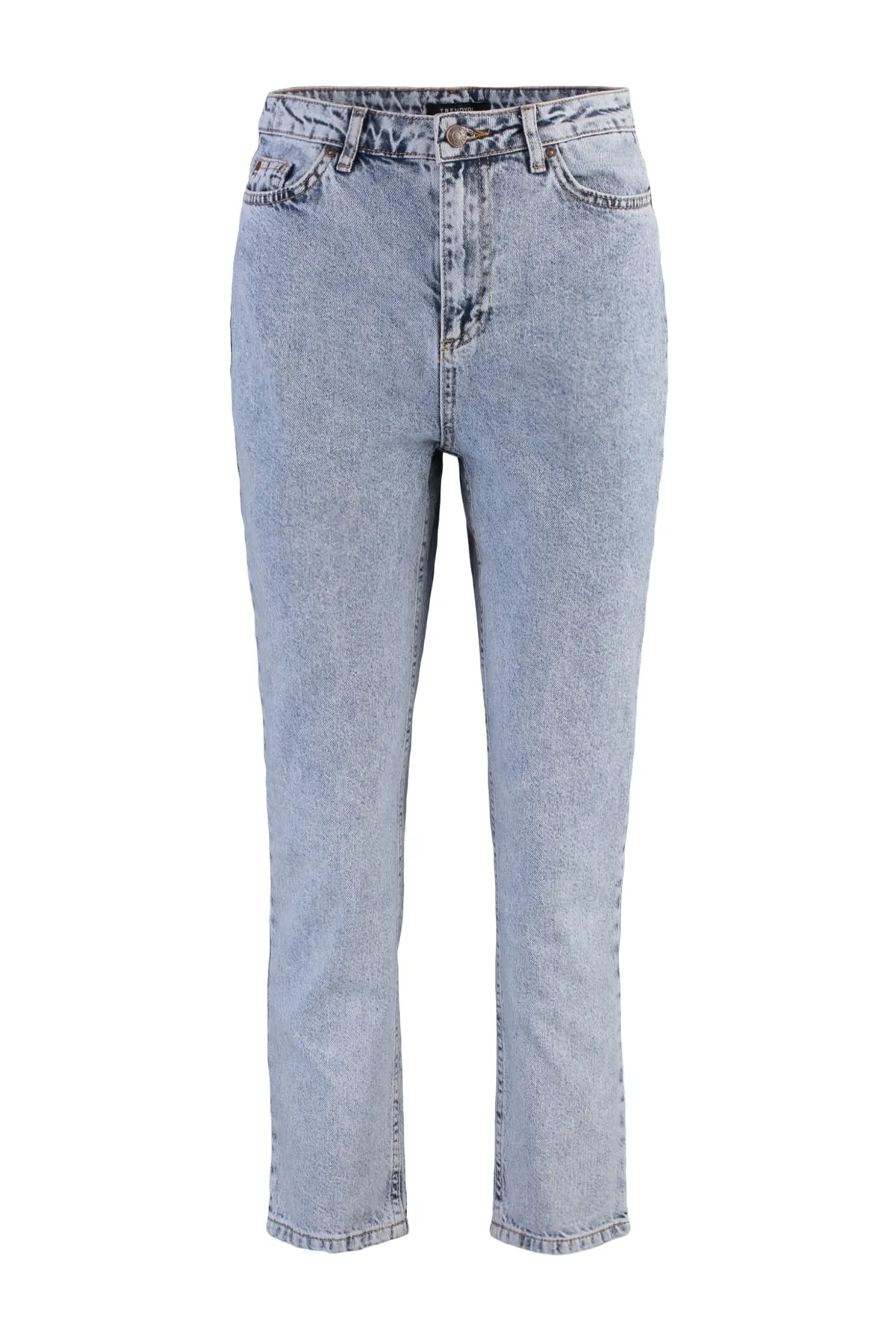 Trendyol Collection  Hellblaue Mom-Jeans mit hoher Taille und Wascheffekt TWOSS21JE0028