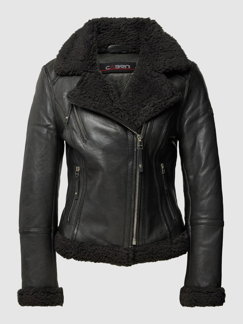 Lederjacke aus Lammleder mit Reverskragen in schwarz