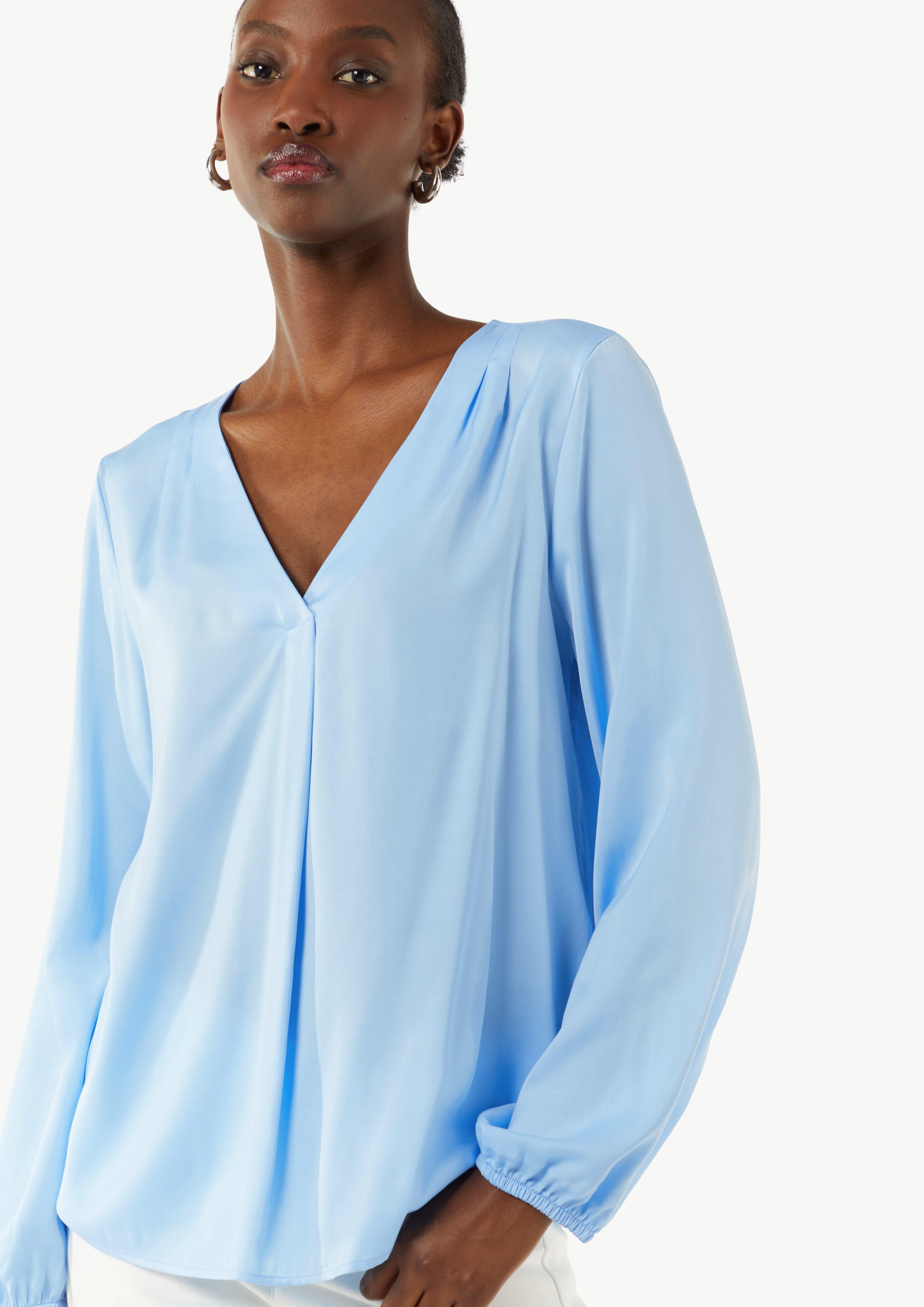 Satinbluse mit V-Ausschnitt - hellblau