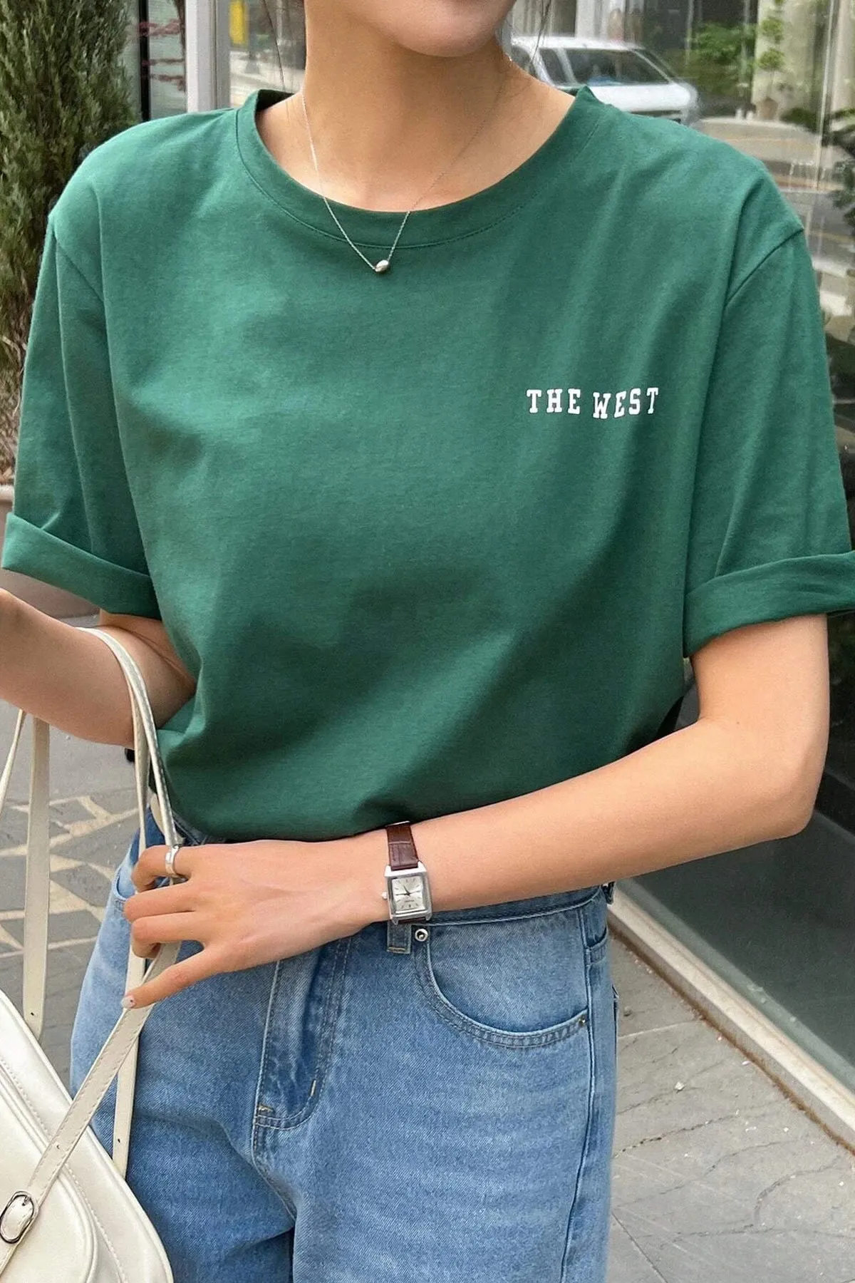 MODAGEN  Unisex California Bedrucktes Nefti-Grünes Oversize-Strick-T-Shirt