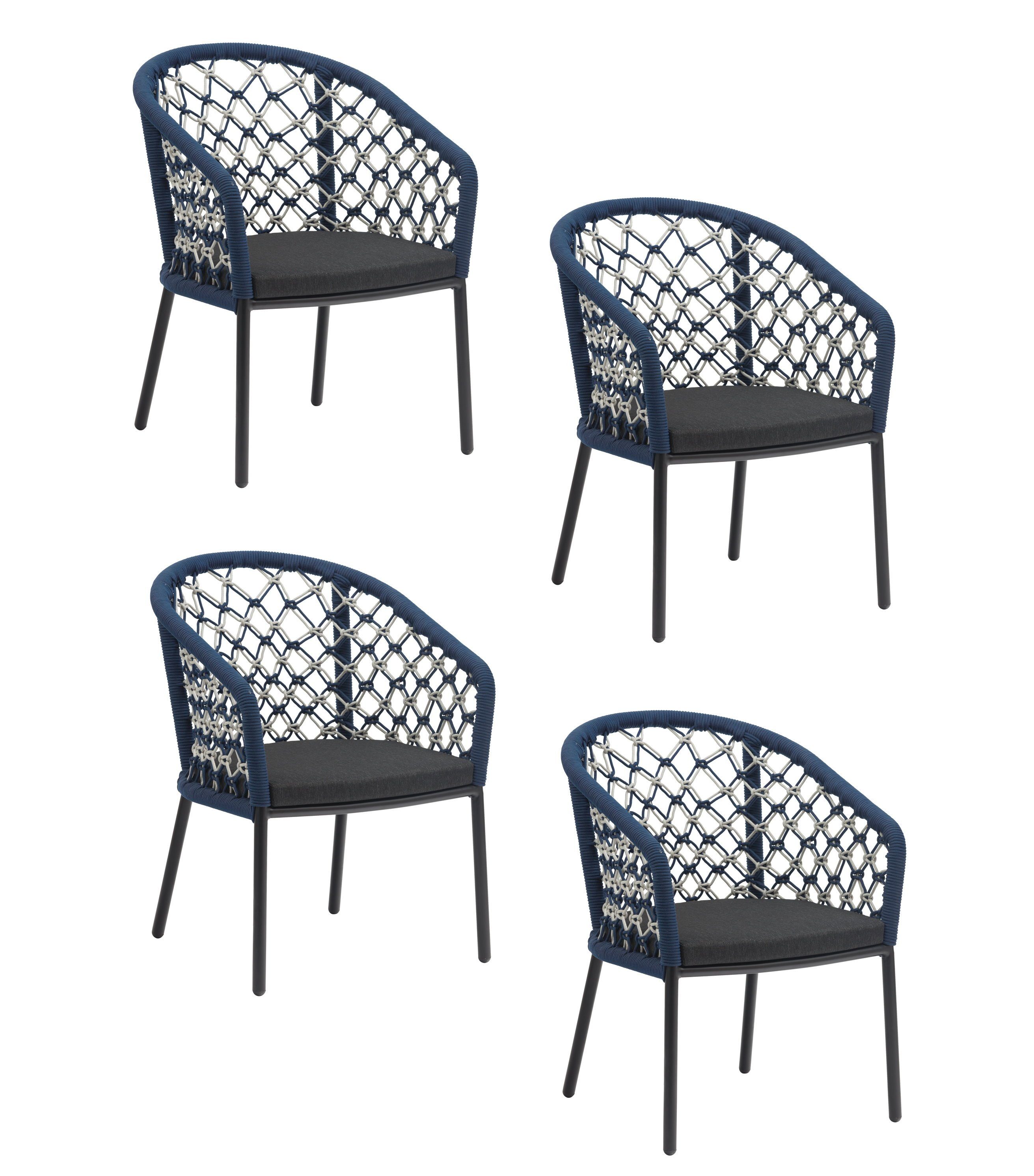 Konway Stapelstuhl MARBELLA (4 St), 4x KONWAY® MARBELLA Alu Gastro Sessel BLAU / Weiß Stapelstuhl
