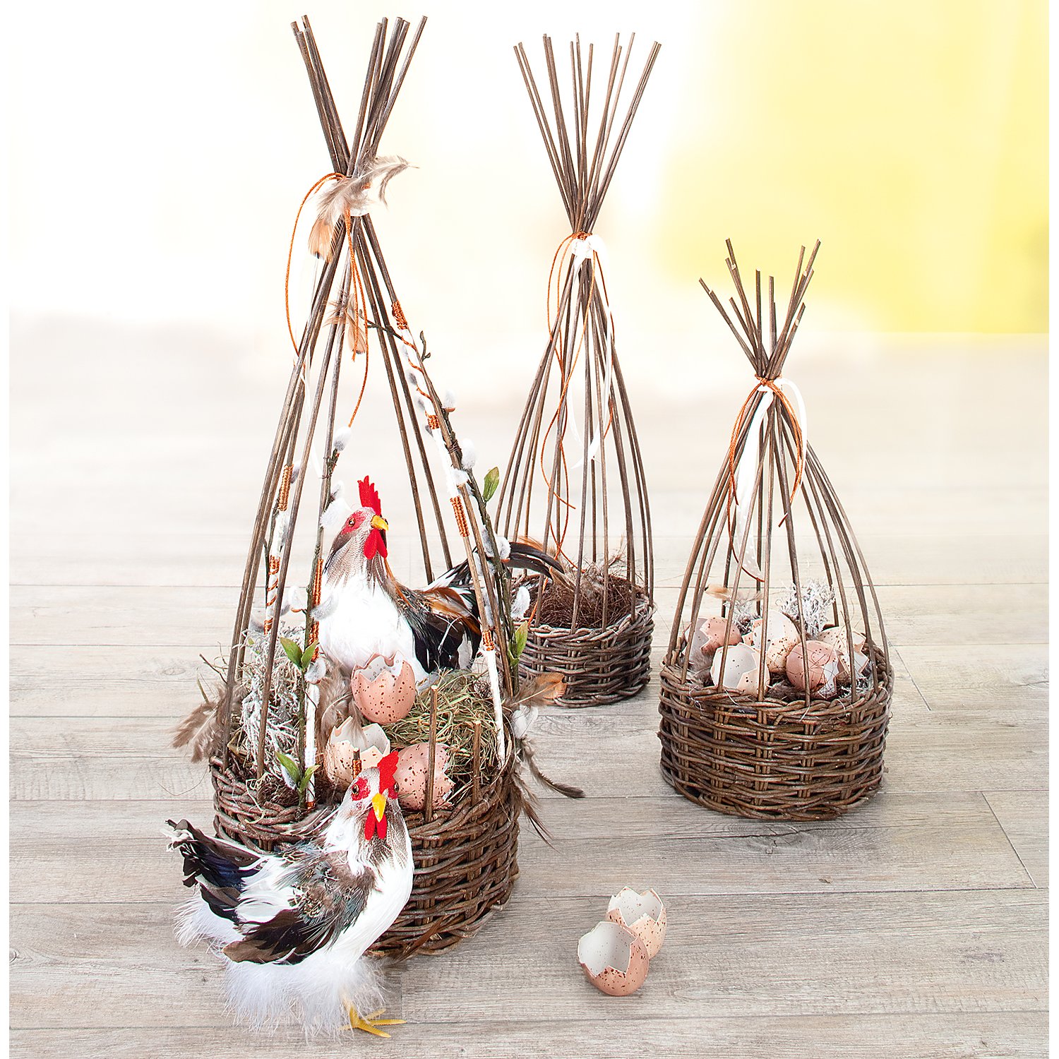 Federhahn und –huhn, 18 und 20 cm, 2 Stück