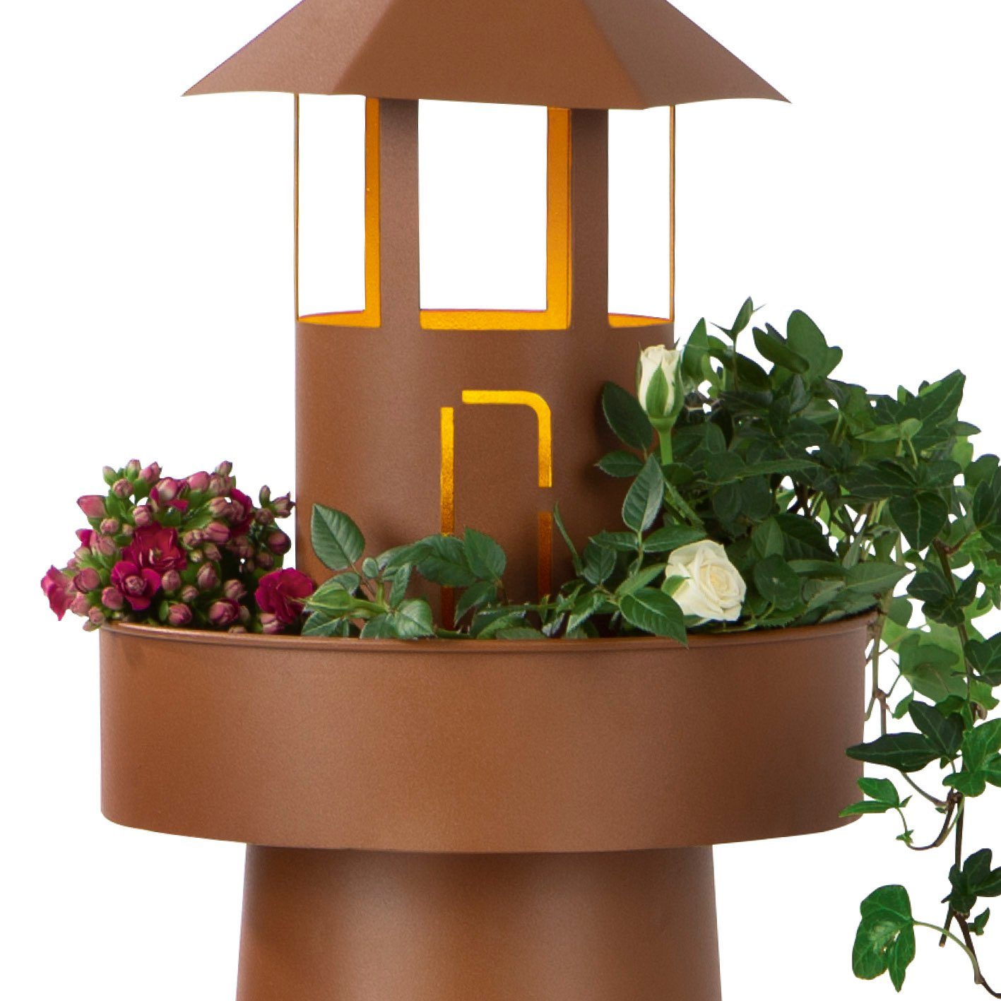 Hoberg Dekosäule LED Deko-Leuchtturm in Rost-Optik - 80cm, XL Garten Deko Säule Außen Beleuchtung Pflanzschale Pflanzsäule