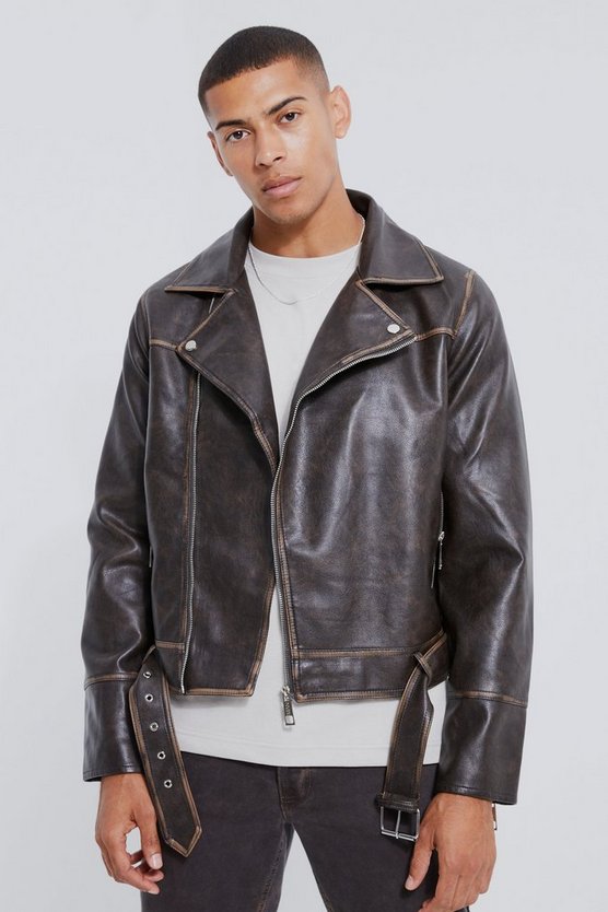Kastige Vintage PU-Bikerjacke