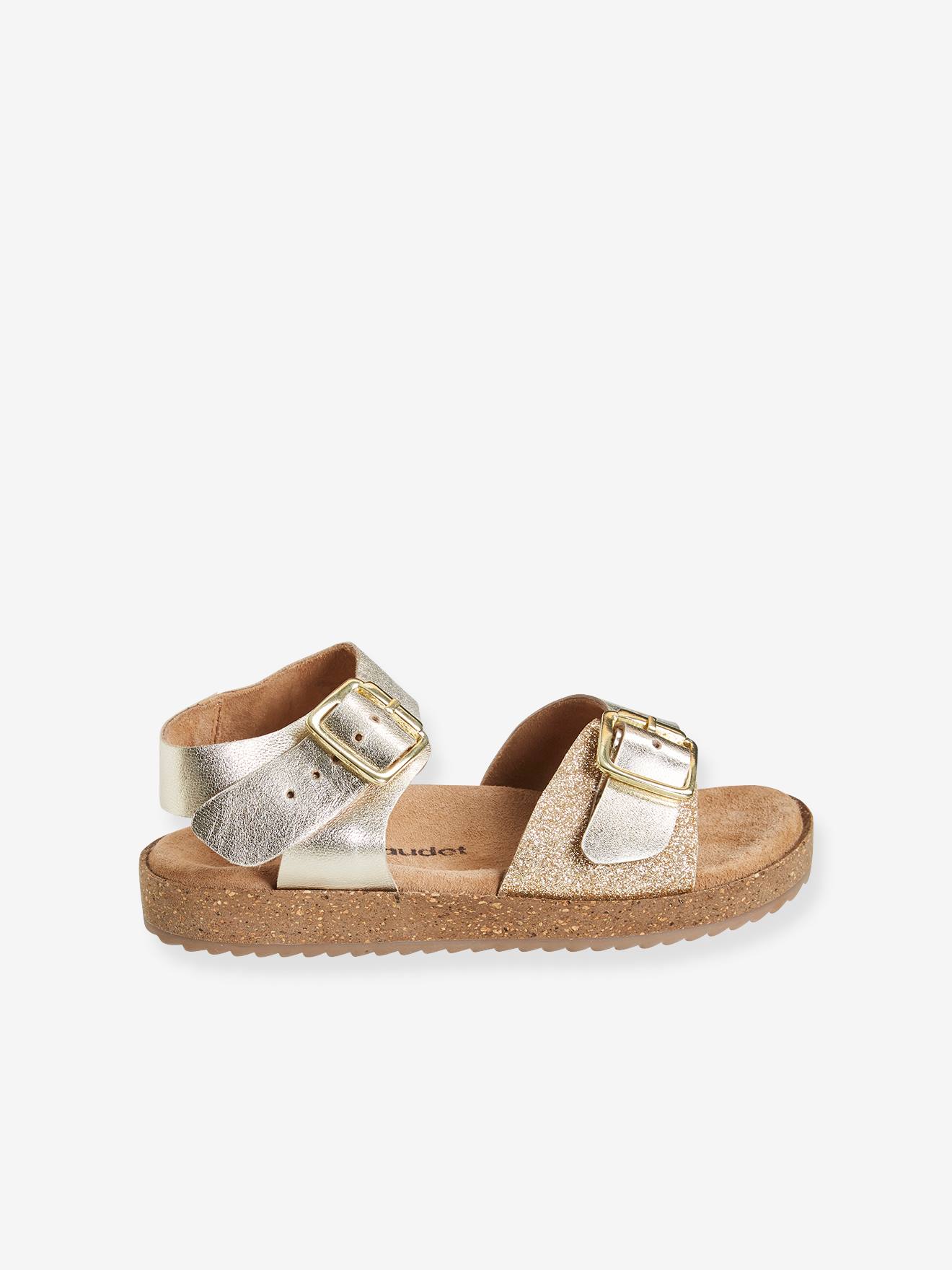 Sandales moussées cuir fille or