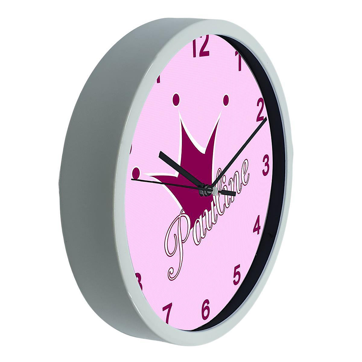 Kinder Wanduhr laufruhig personalisiert mit Name Krone rosa
