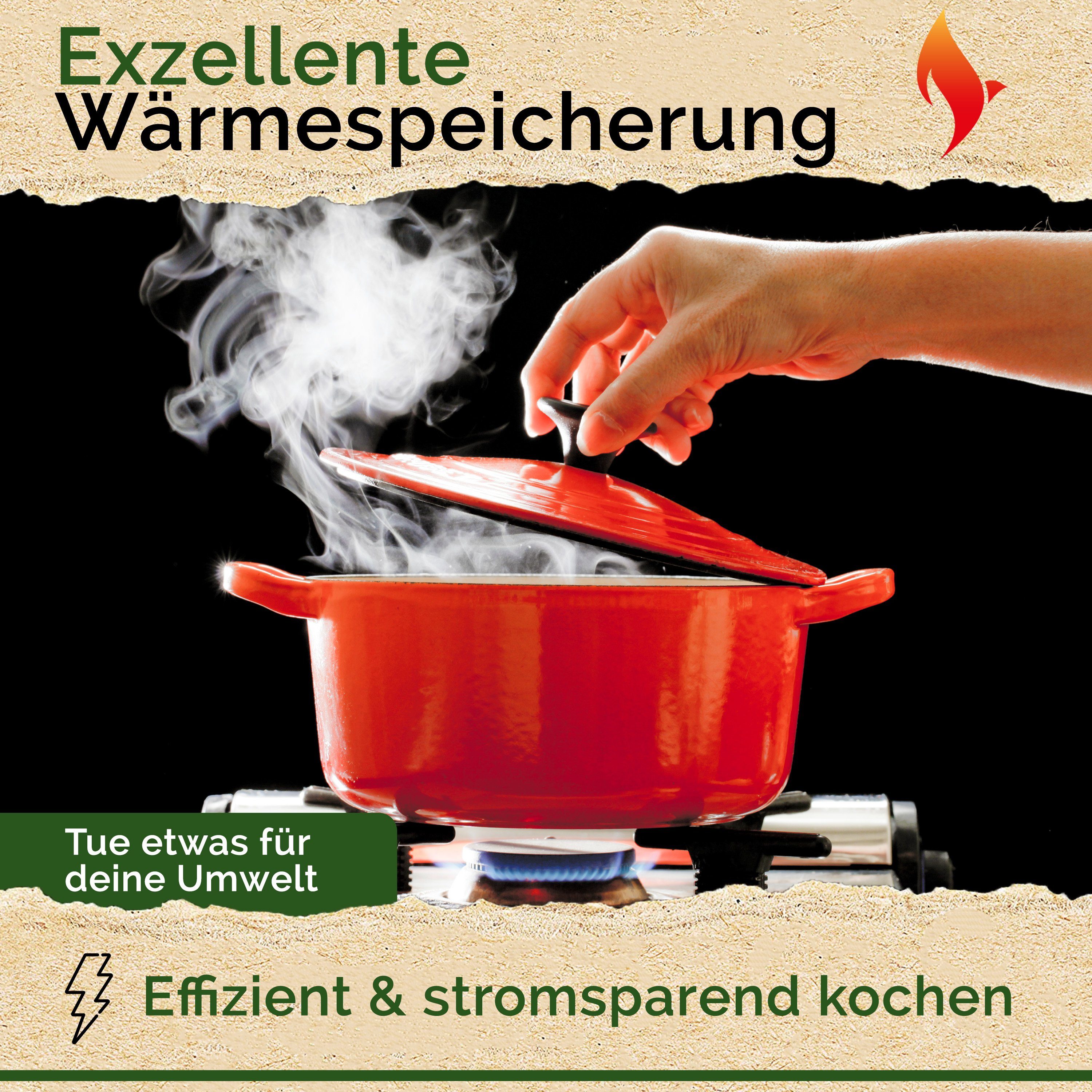 Funkenflug Bräter Gusseisen Topf Brot backen 4,7 Liter [Induktionsgeeignet], Emaille, Gusseisentopf, Brotbacktopf (für einzigartigen Brotgenuss - auch als Schmortopf einsetzbar - Gusseisen Emaille Topf - Bräter gusseisen, inkl. Rezeptbuch), Induktion