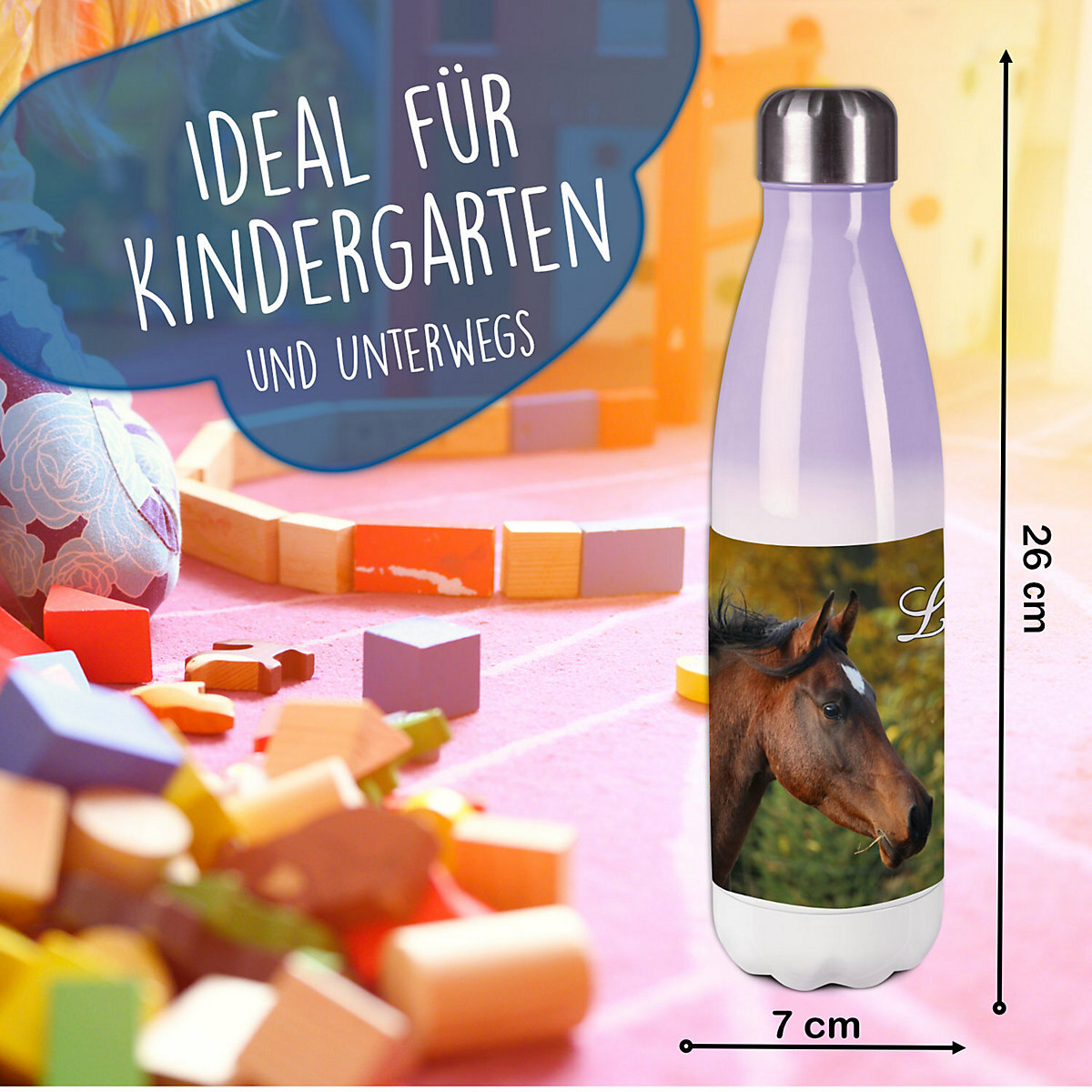 Edelstahl Kinder Thermoflasche / Trinkflasche bunt Vollblut Spülmaschinenfest, Auslaufsicher, Bruchfest, Doppelwandig, Für Heißgetränke geeignet, Mit Deckel, Isoliert