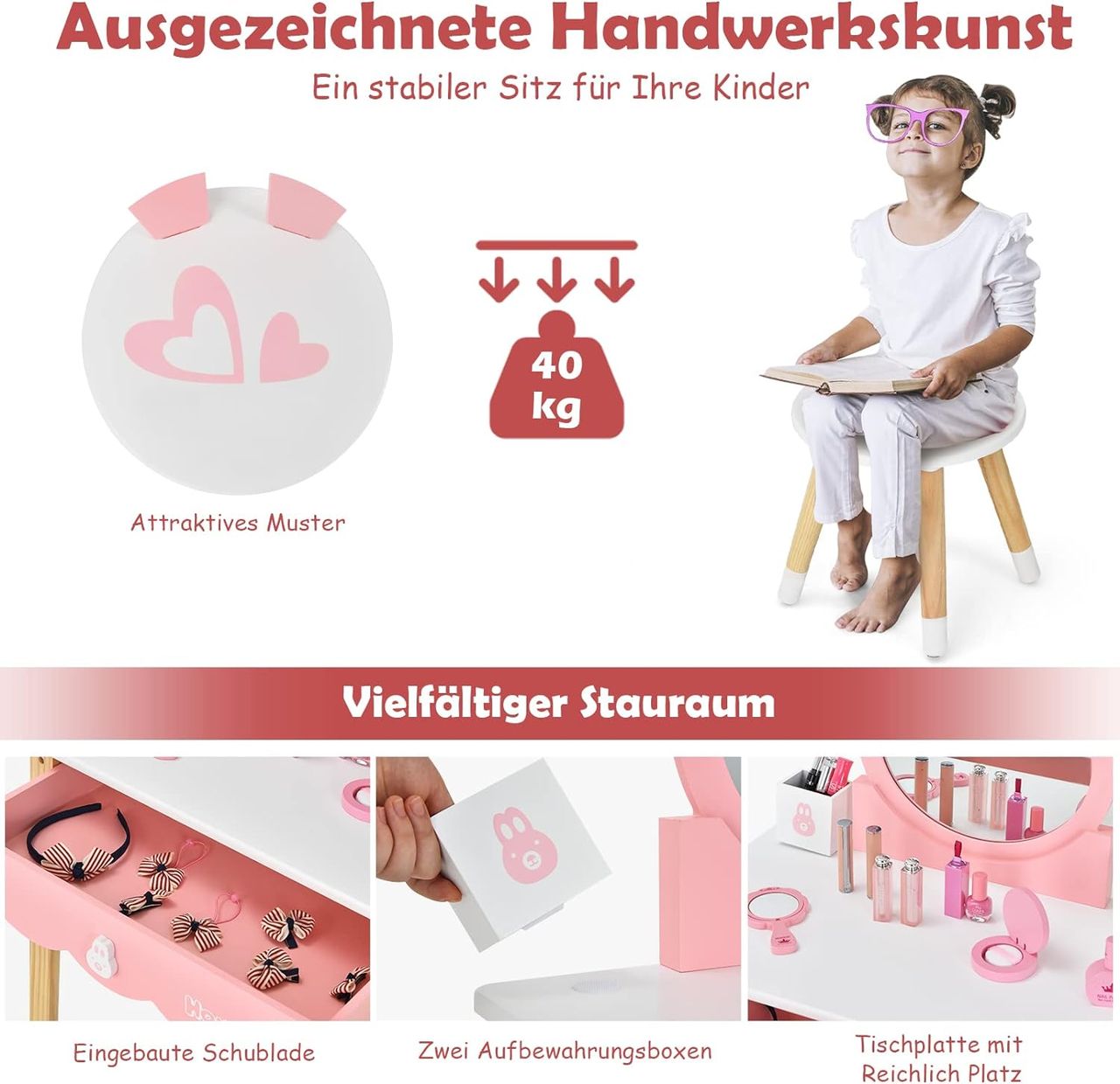 Costway Kinder Schminktisch mit Hocker