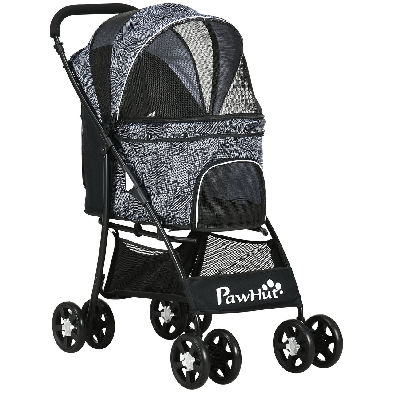 PawHut Hundewagen, faltbarer Hundetrolley, Hundebuggy mit Kissen, Katzenwagen