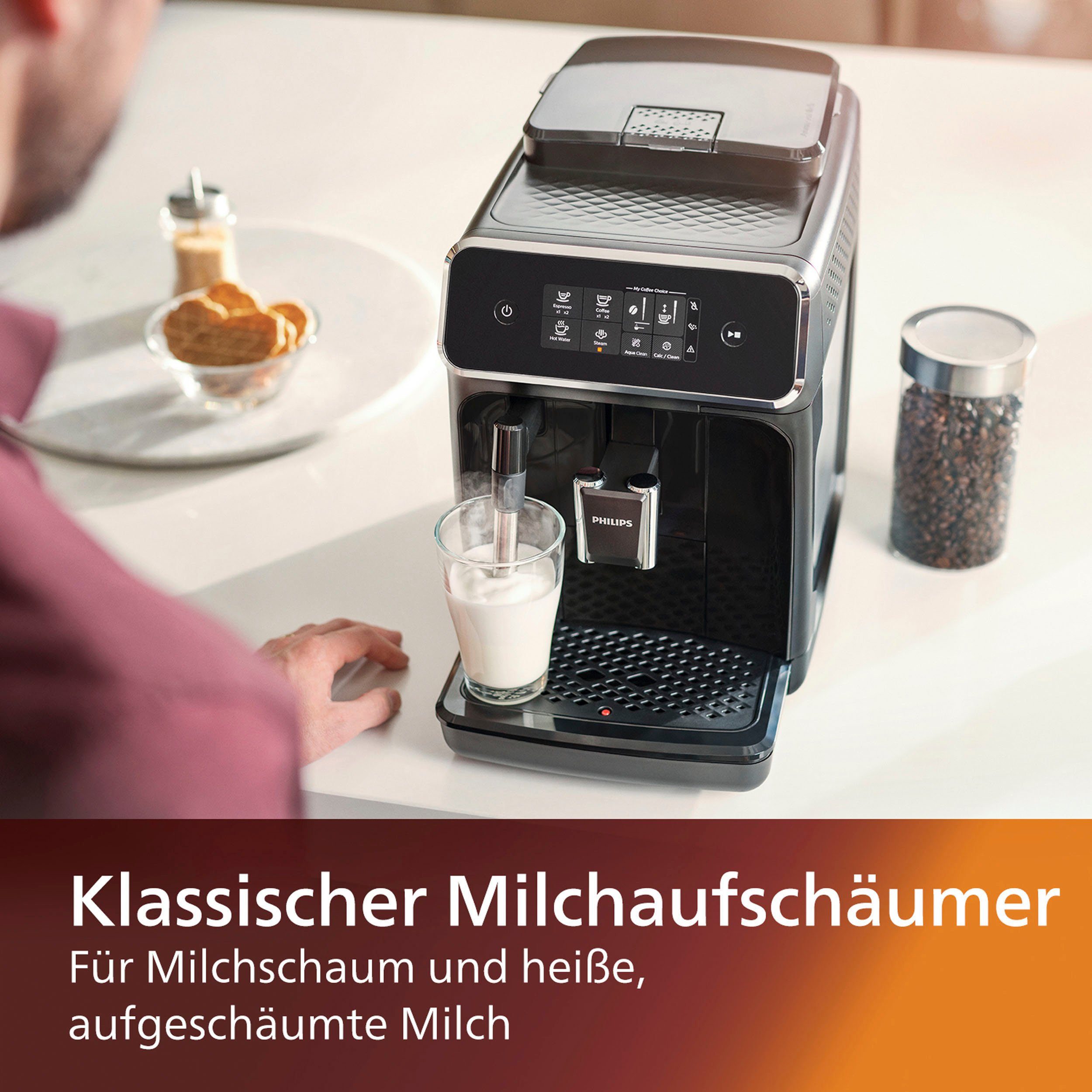 Philips Kaffeevollautomat 2200 Serie EP2220/10, für 2 Kaffeespezialitäten und anpassbarer Aromastärke, mattschwarz
