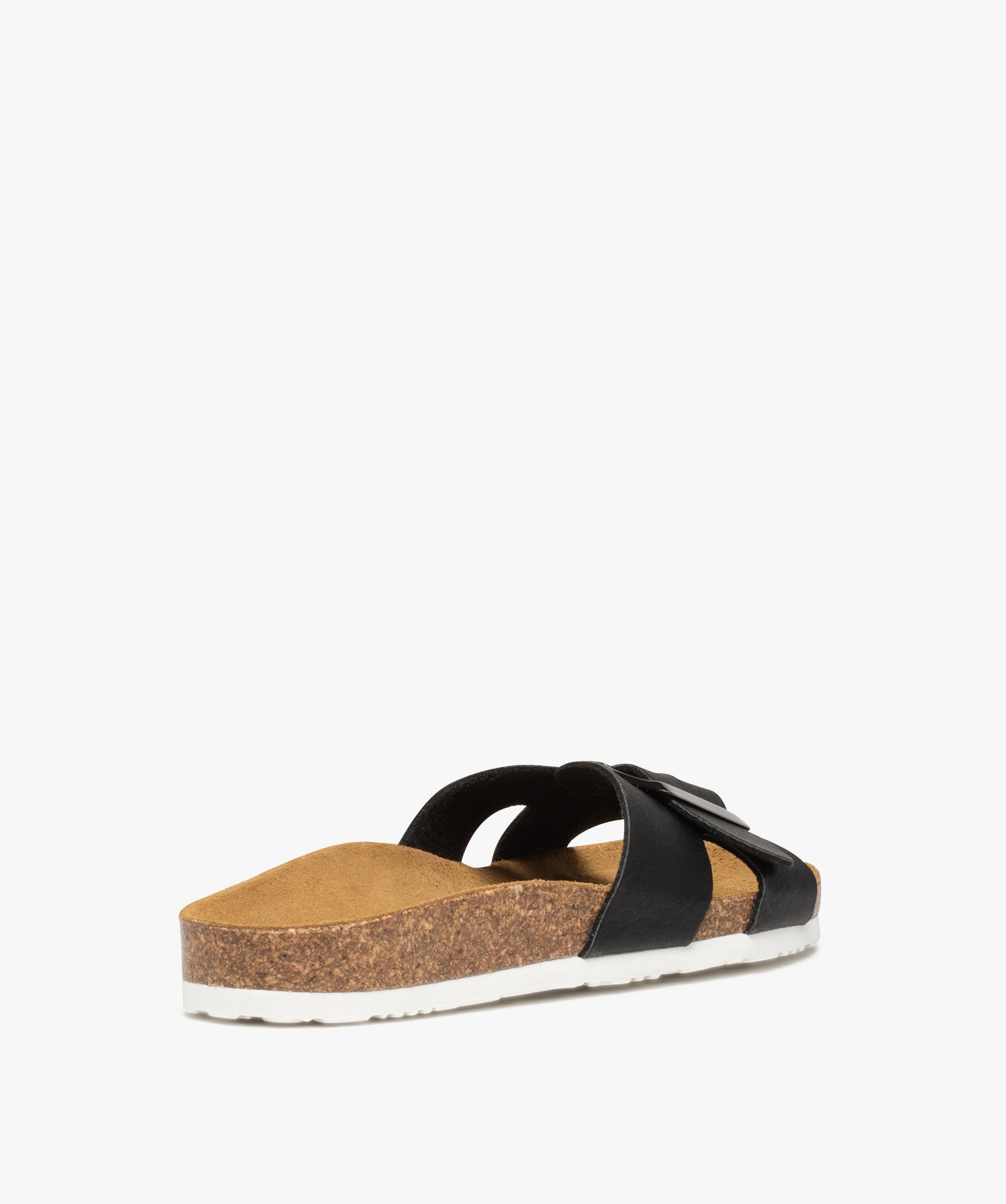 Mules femme plates à semelle liège et bride à boucle noir | GEMO