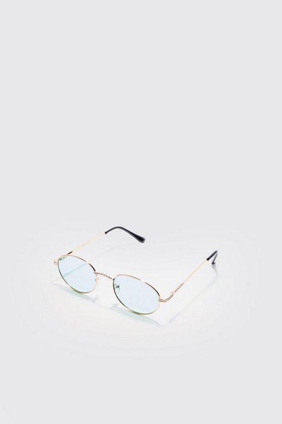 Grüne ovale Sonnenbrille mit Metall-Gestell
