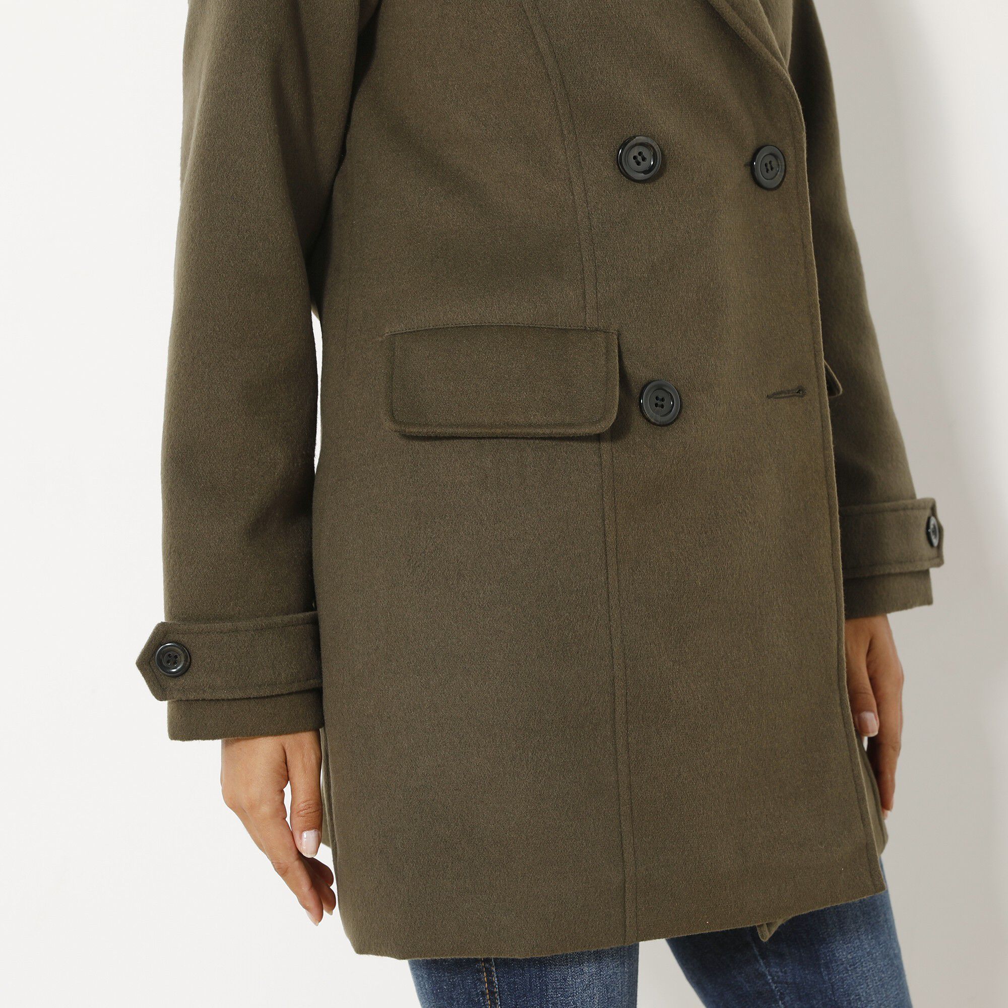 Manteau caban aspect drap de laine