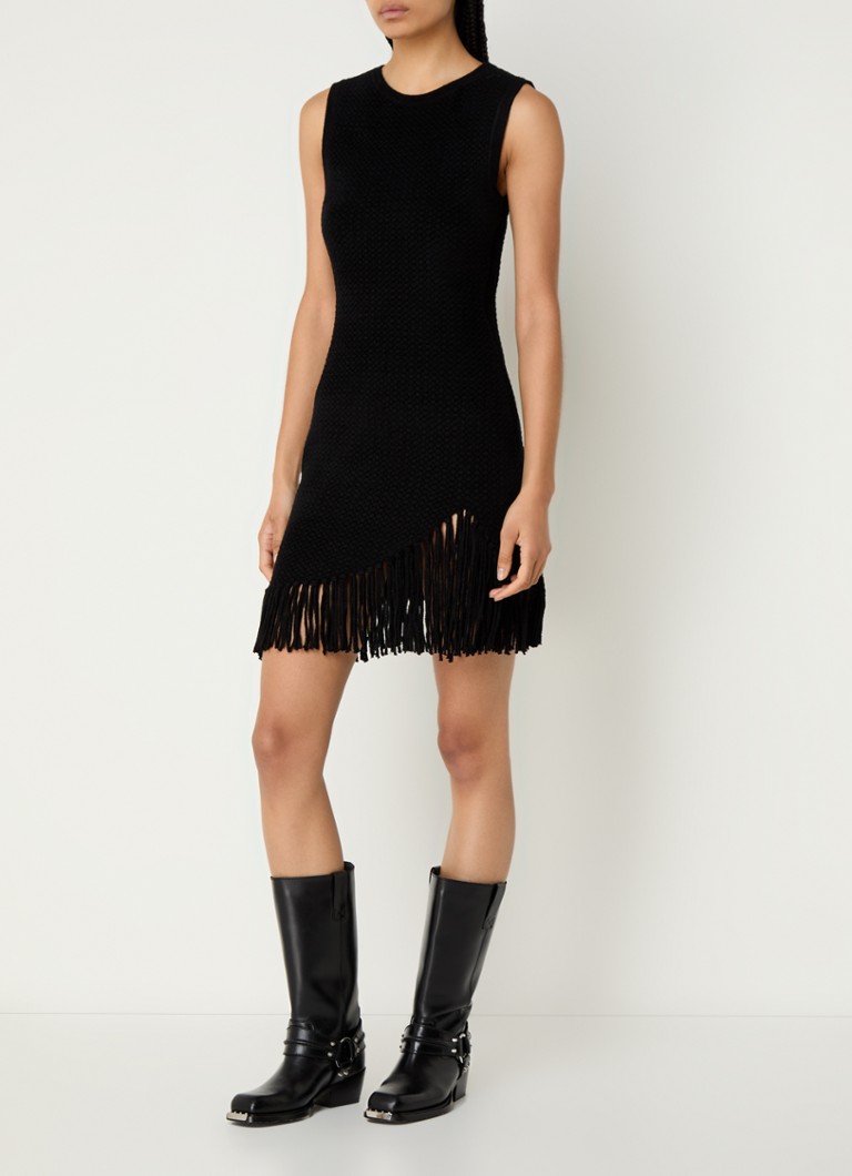 Sandro Sleeveless mini dress with asymmetrical hem and fringes