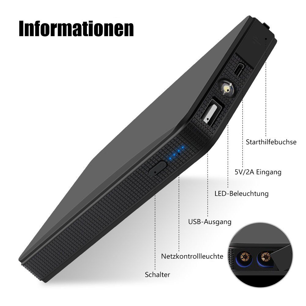 MDHAND Schwarzes tragbares 6000mAh Autobatterie-Ladegerät (2-tlg., Fast Charge)